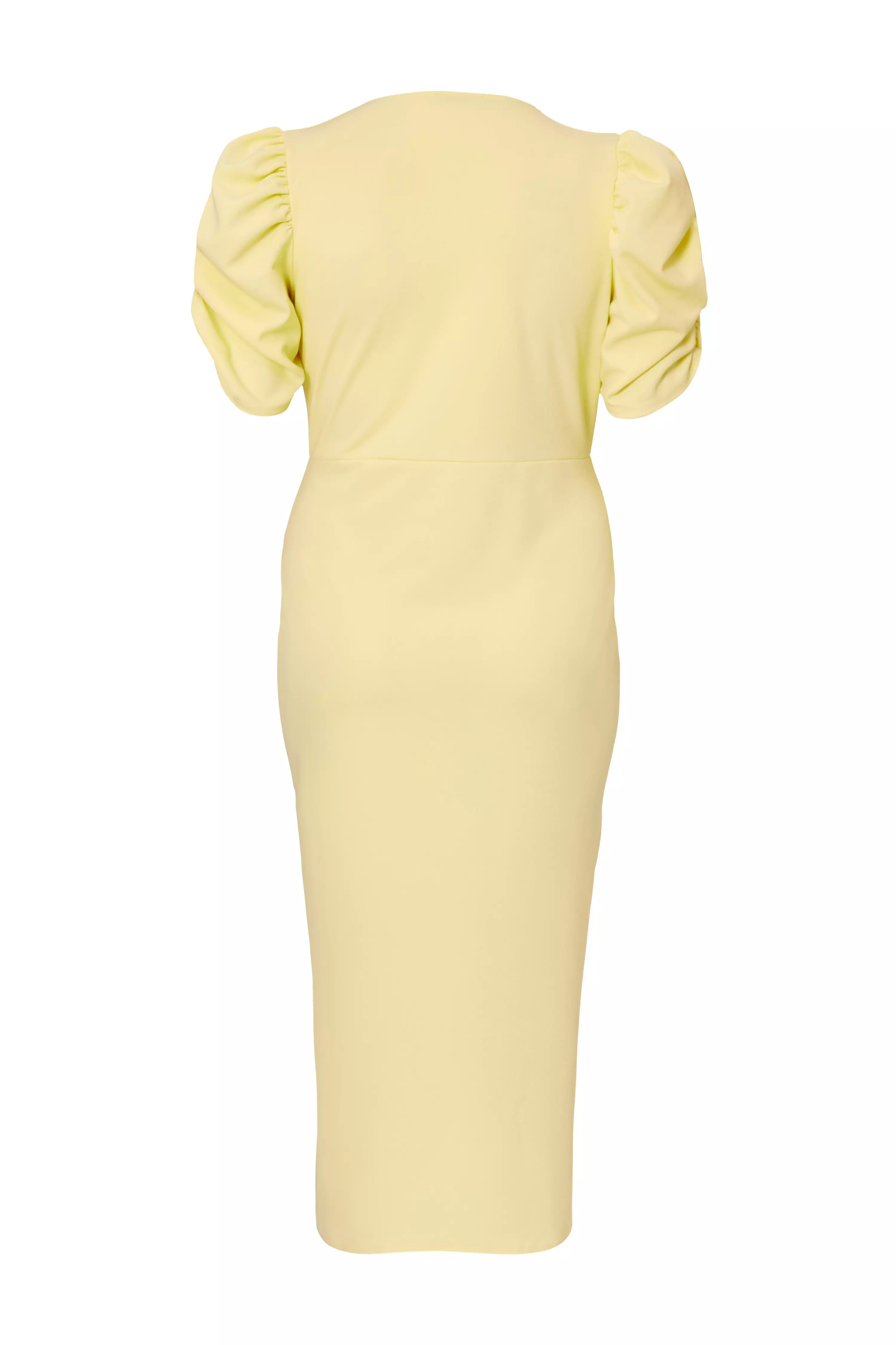 Curve Light Yellow Wrap Midi Dress
