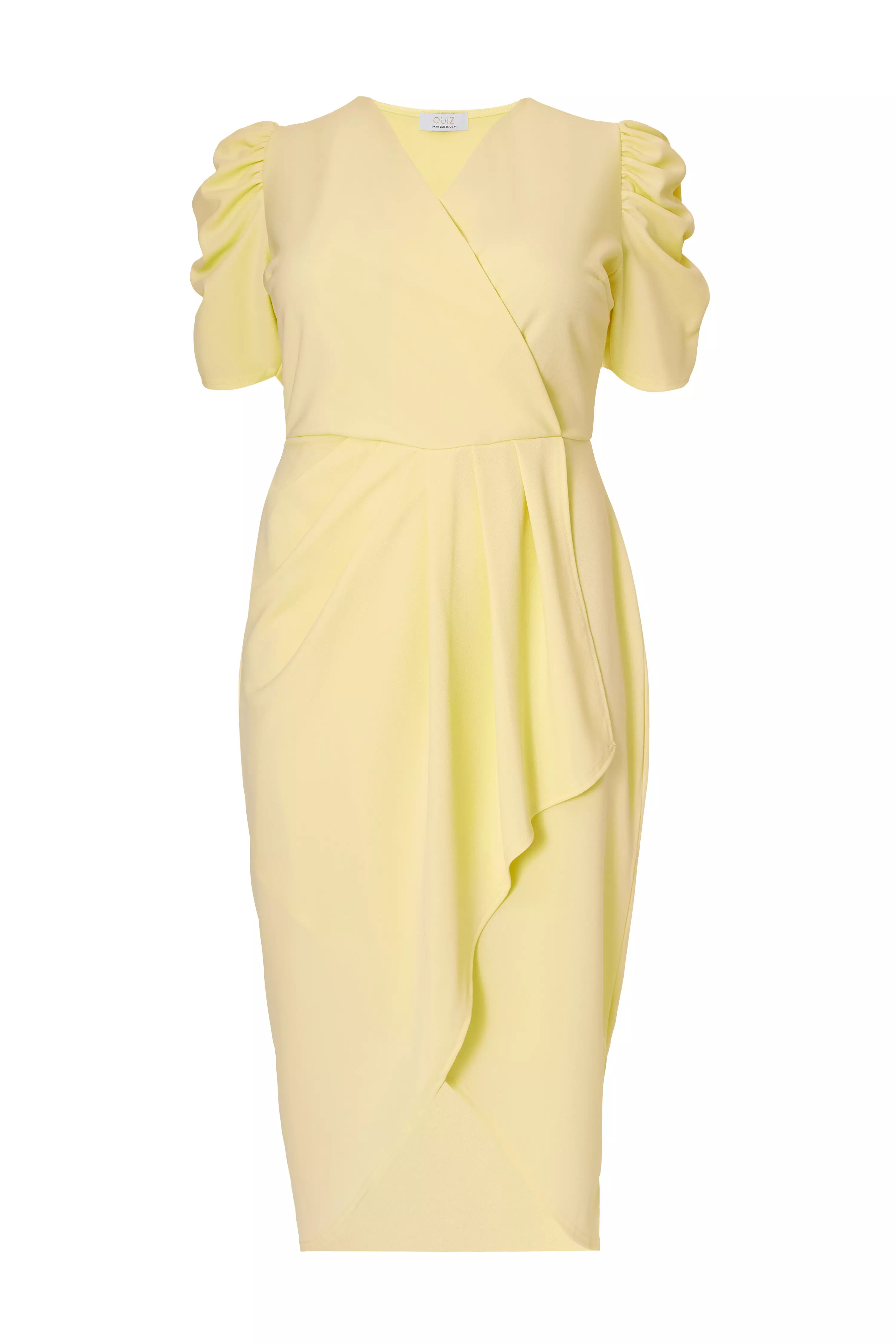 Curve Light Yellow Wrap Midi Dress