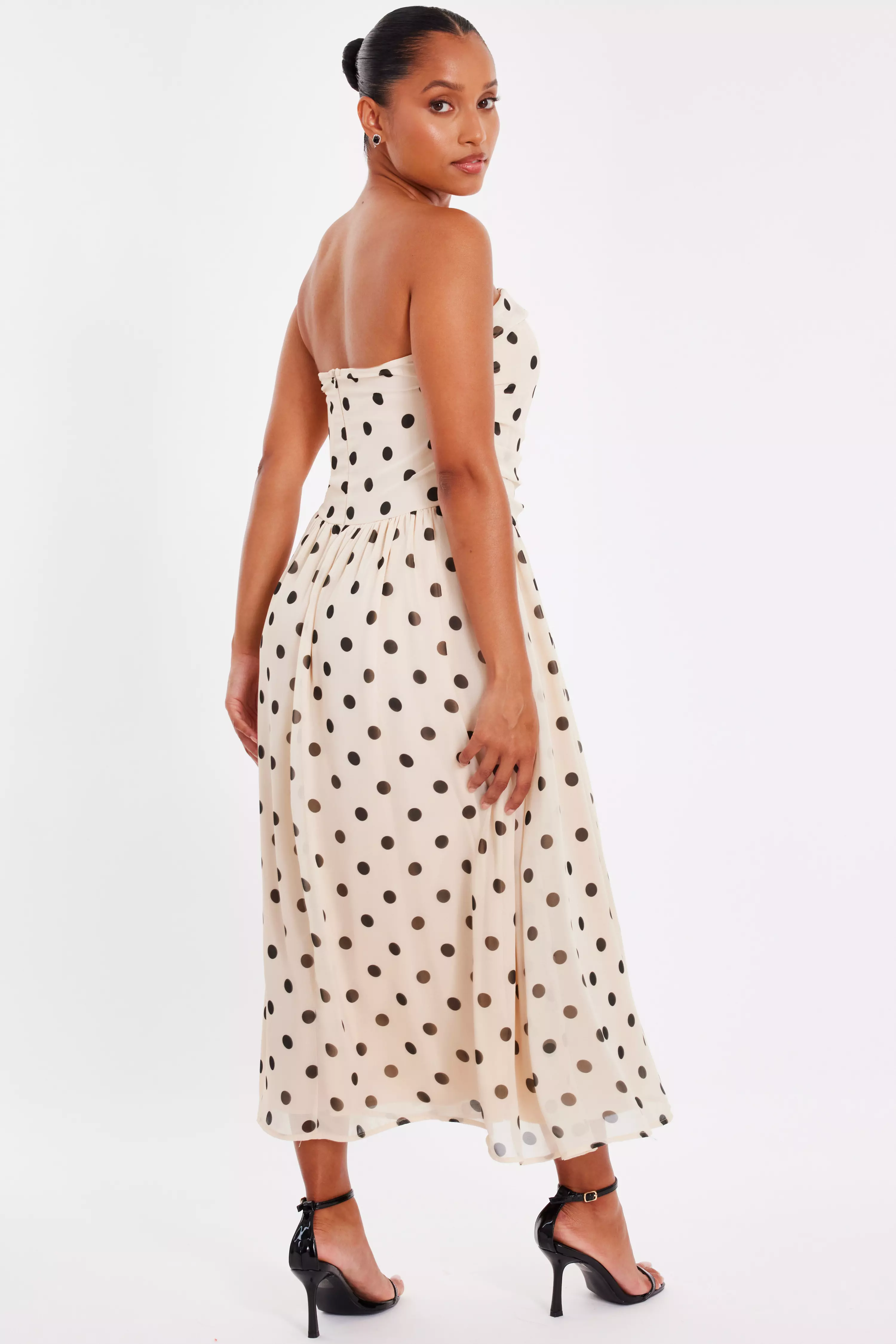 Petite Stone Chiffon Polka Dot Midi Dress