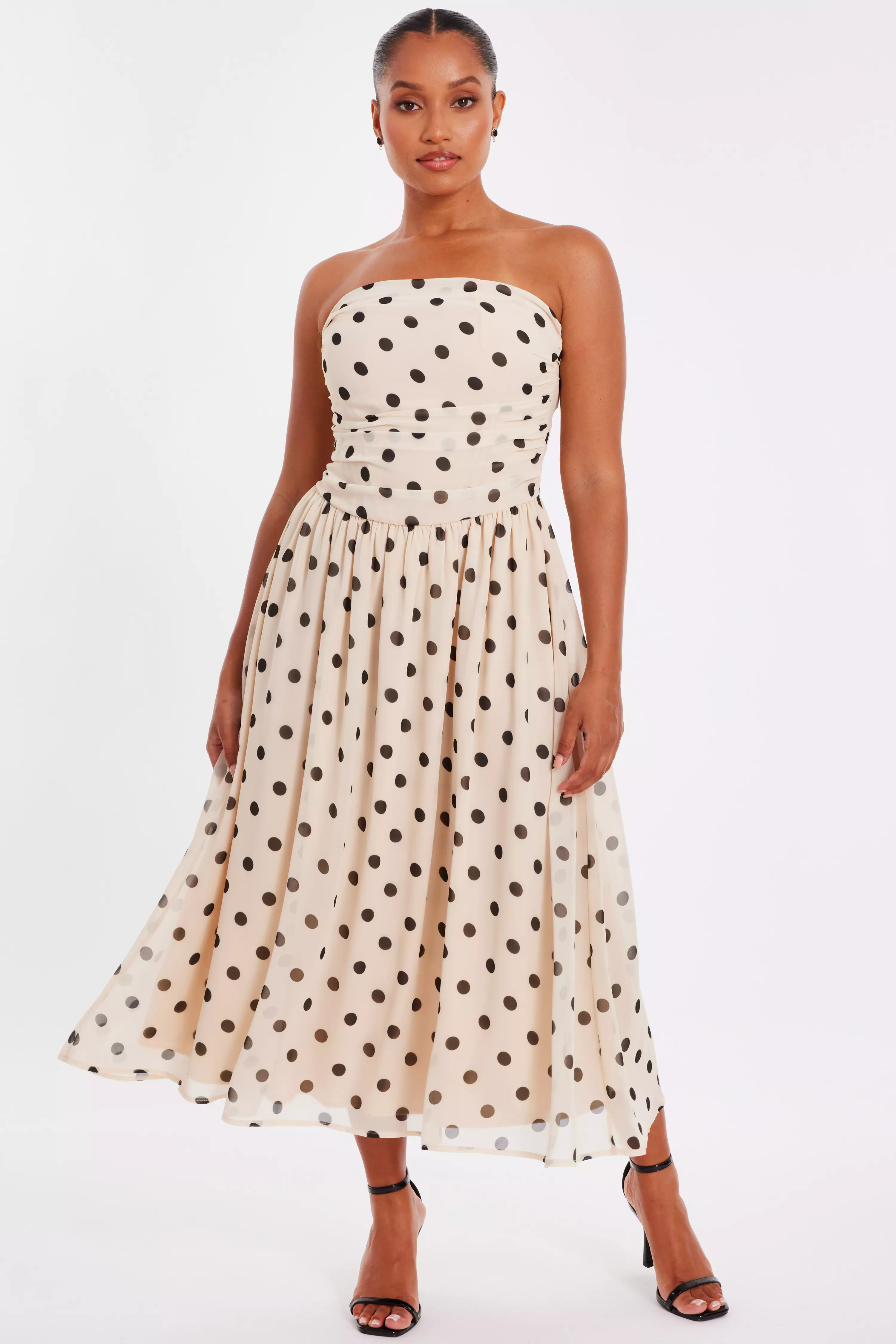 Petite Stone Chiffon Polka Dot Midi Dress
