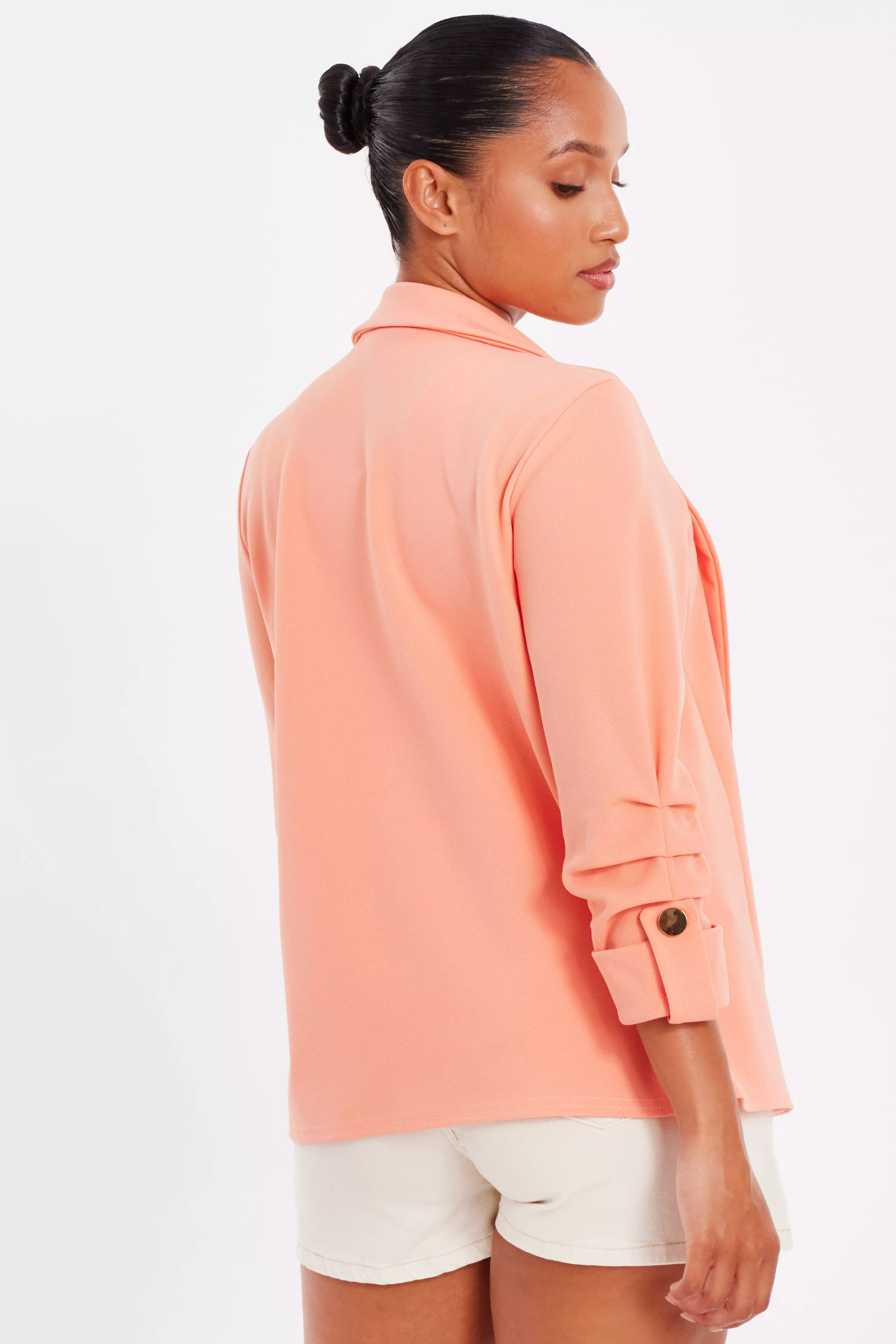 Petite Coral Ruched Sleeve Blazer