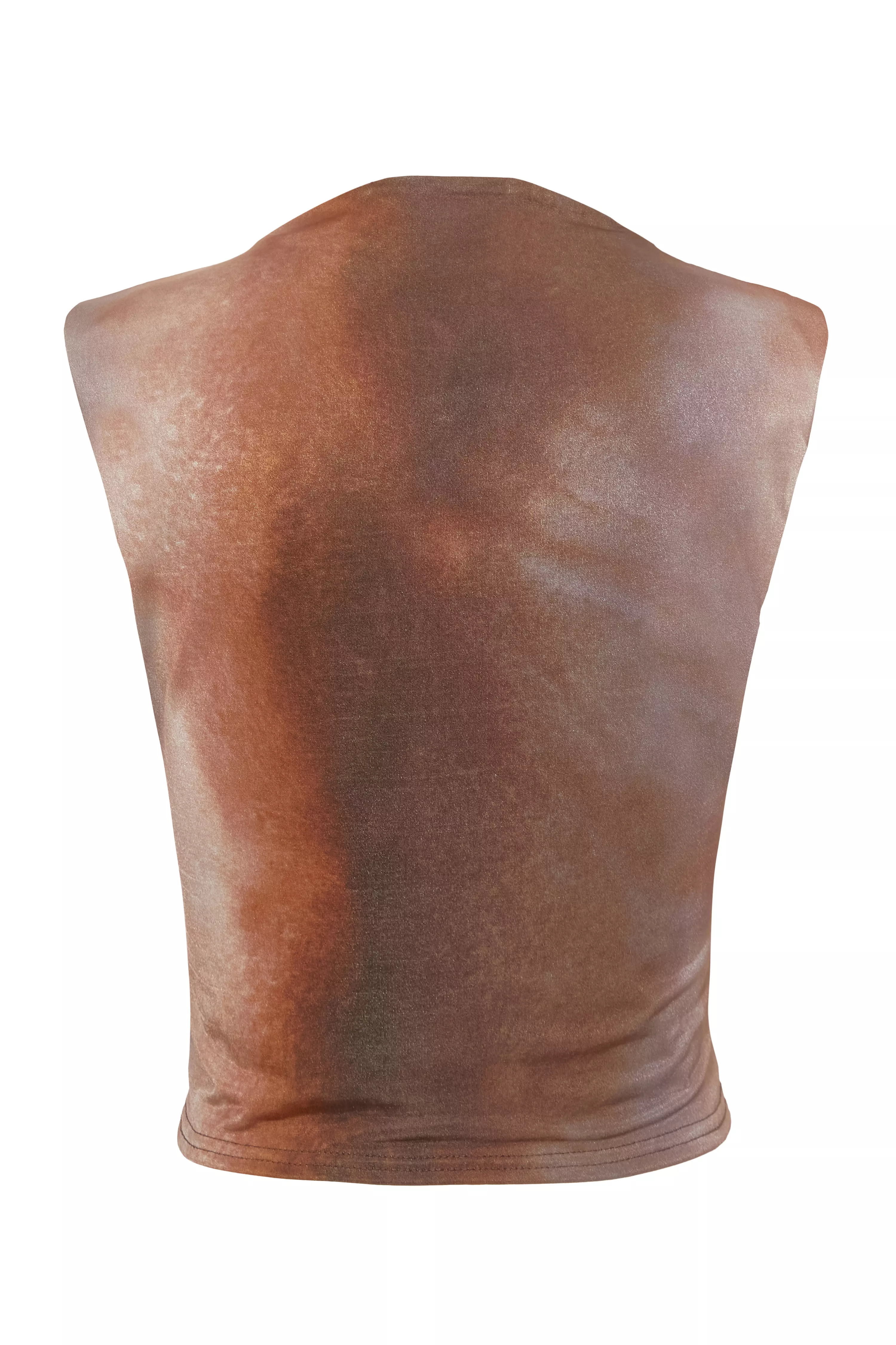 Brown Asymmetric Tie Dye Crop Top