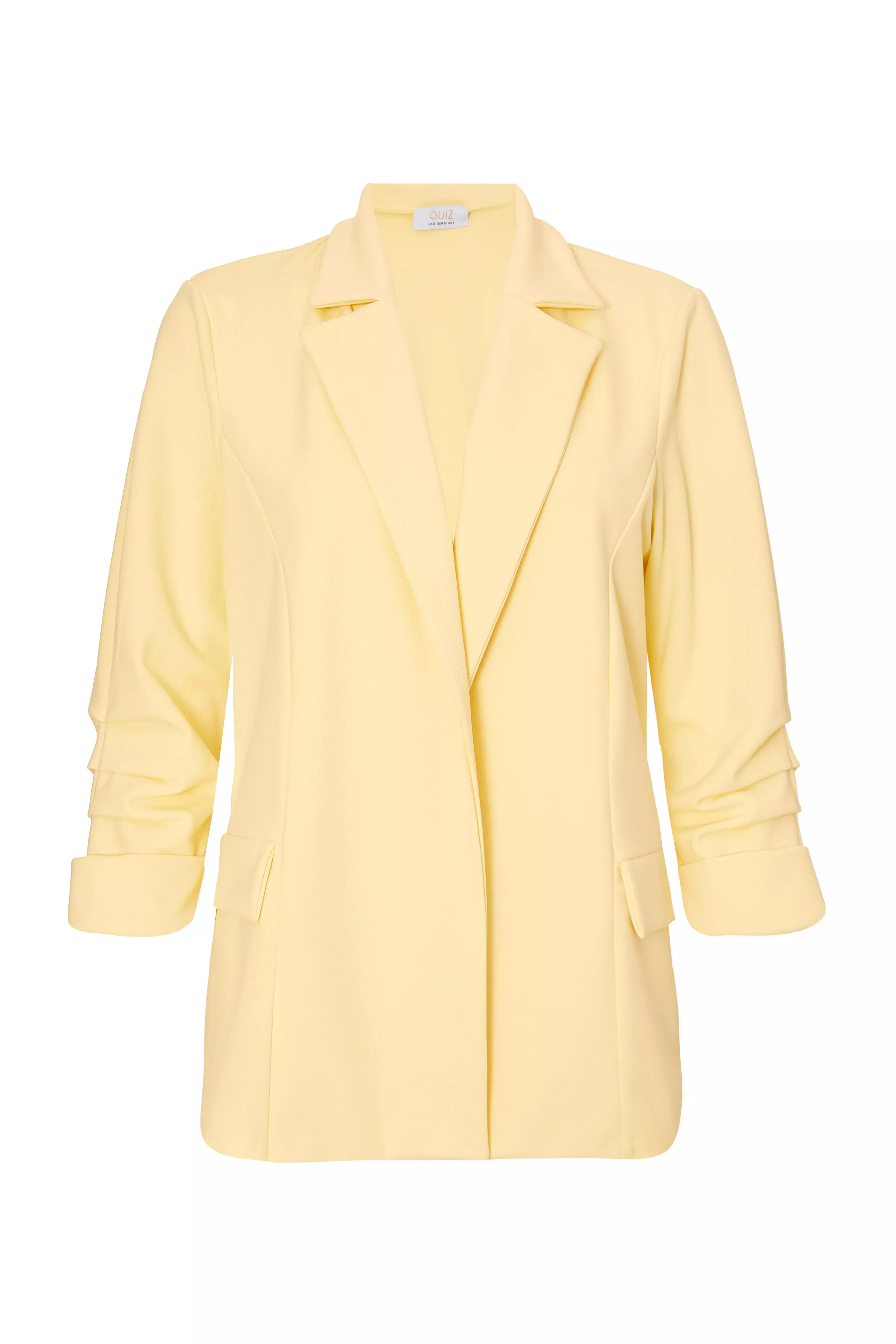 Petite Light Yellow Ruched Sleeve Blazer