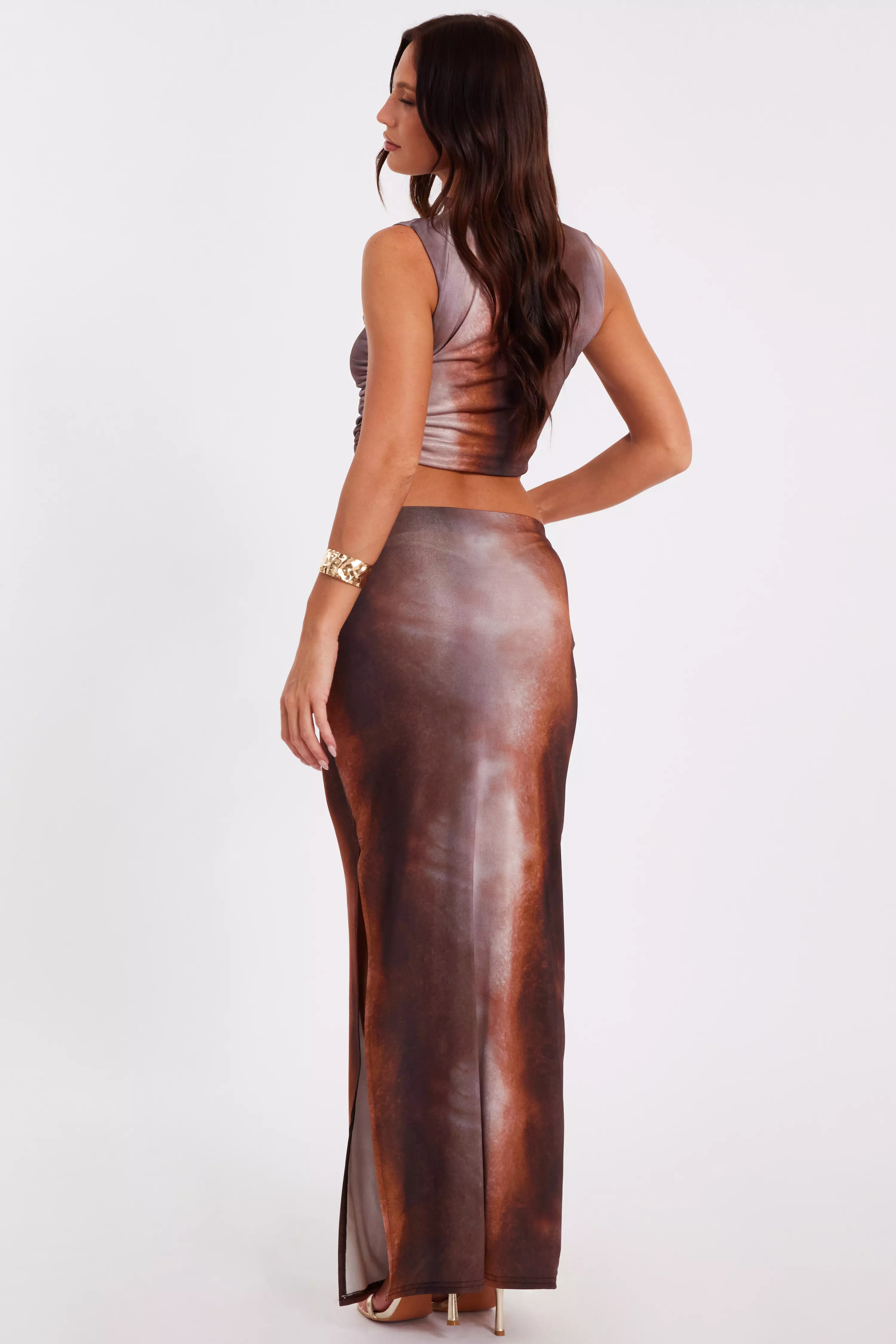 Brown Tie Dye Maxi Skirt