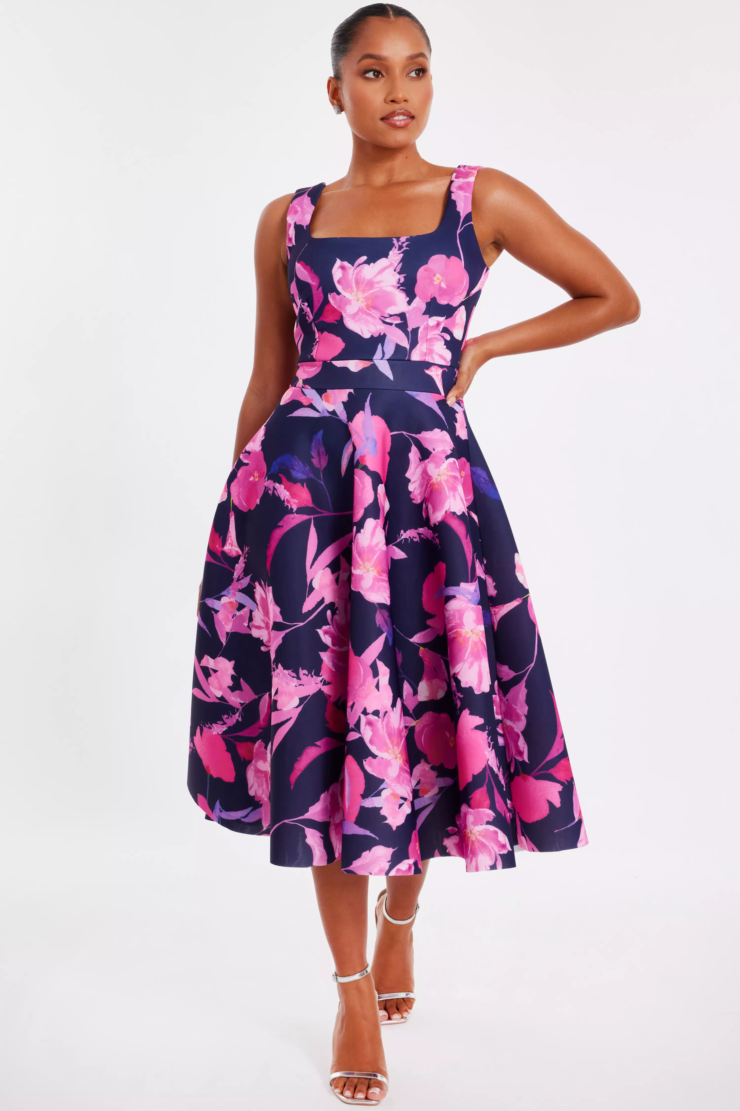 Petite Navy Floral Midaxi Dress