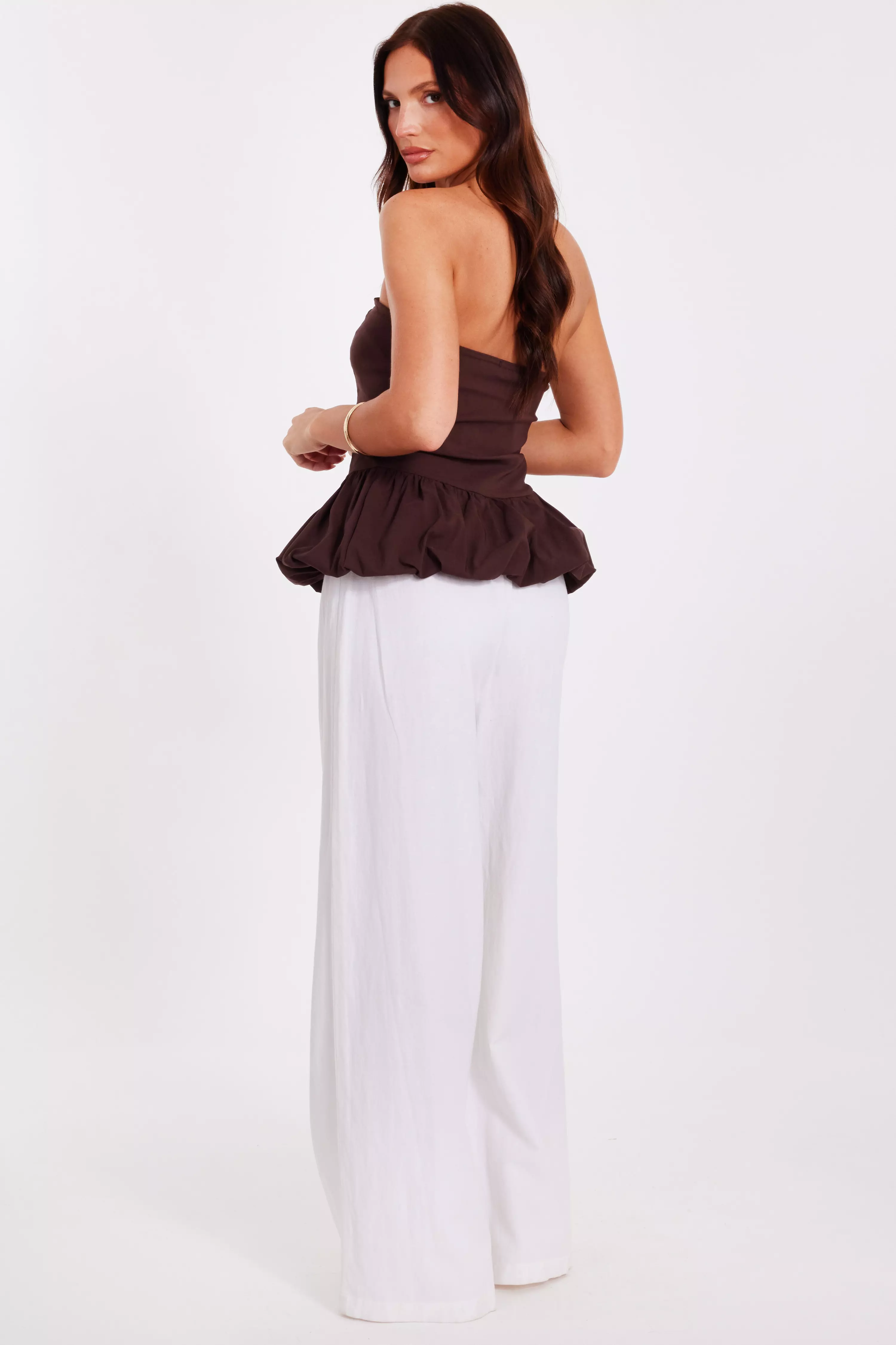 Brown Bandeau Bubble Hem Top