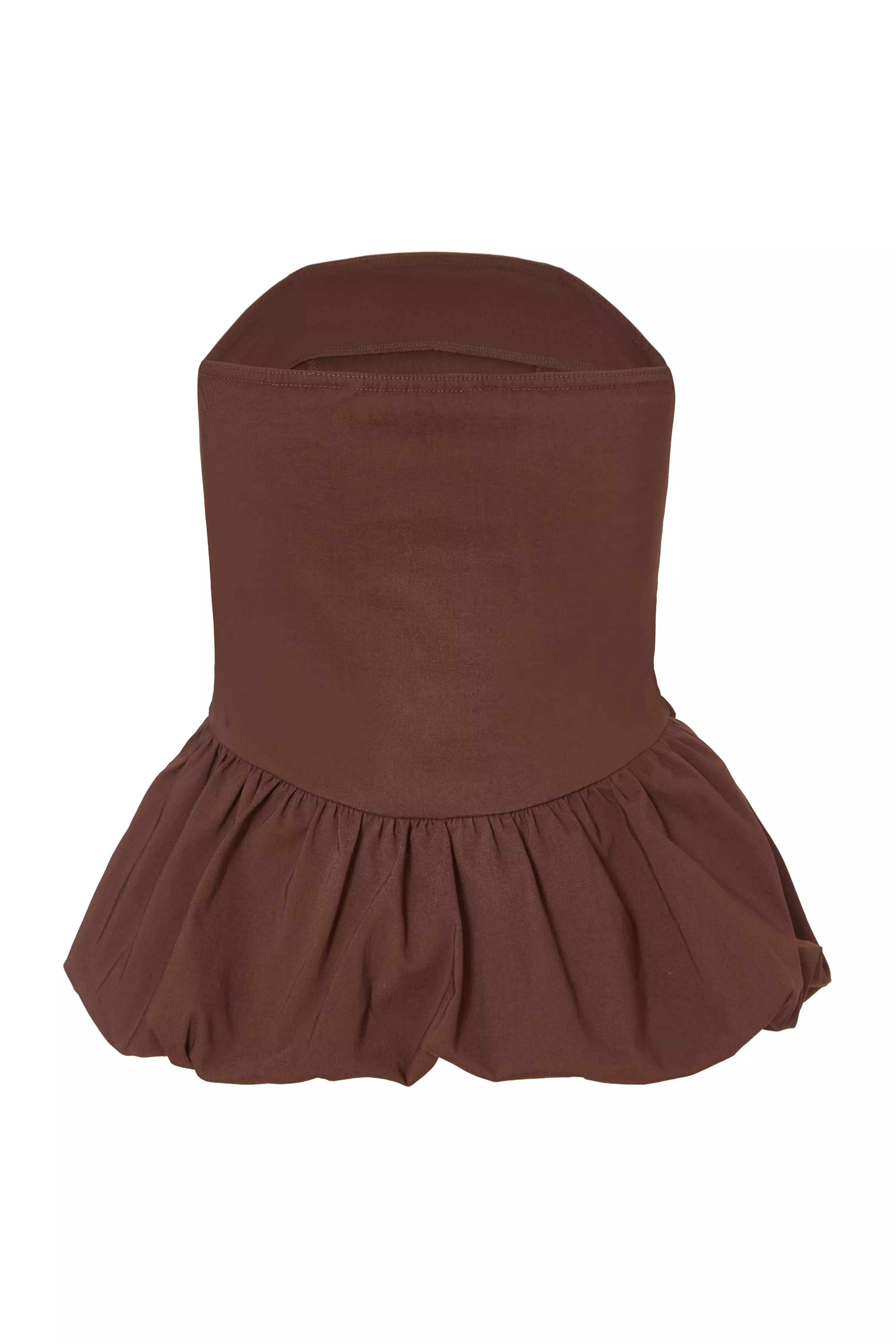 Brown Bandeau Bubble Hem Top