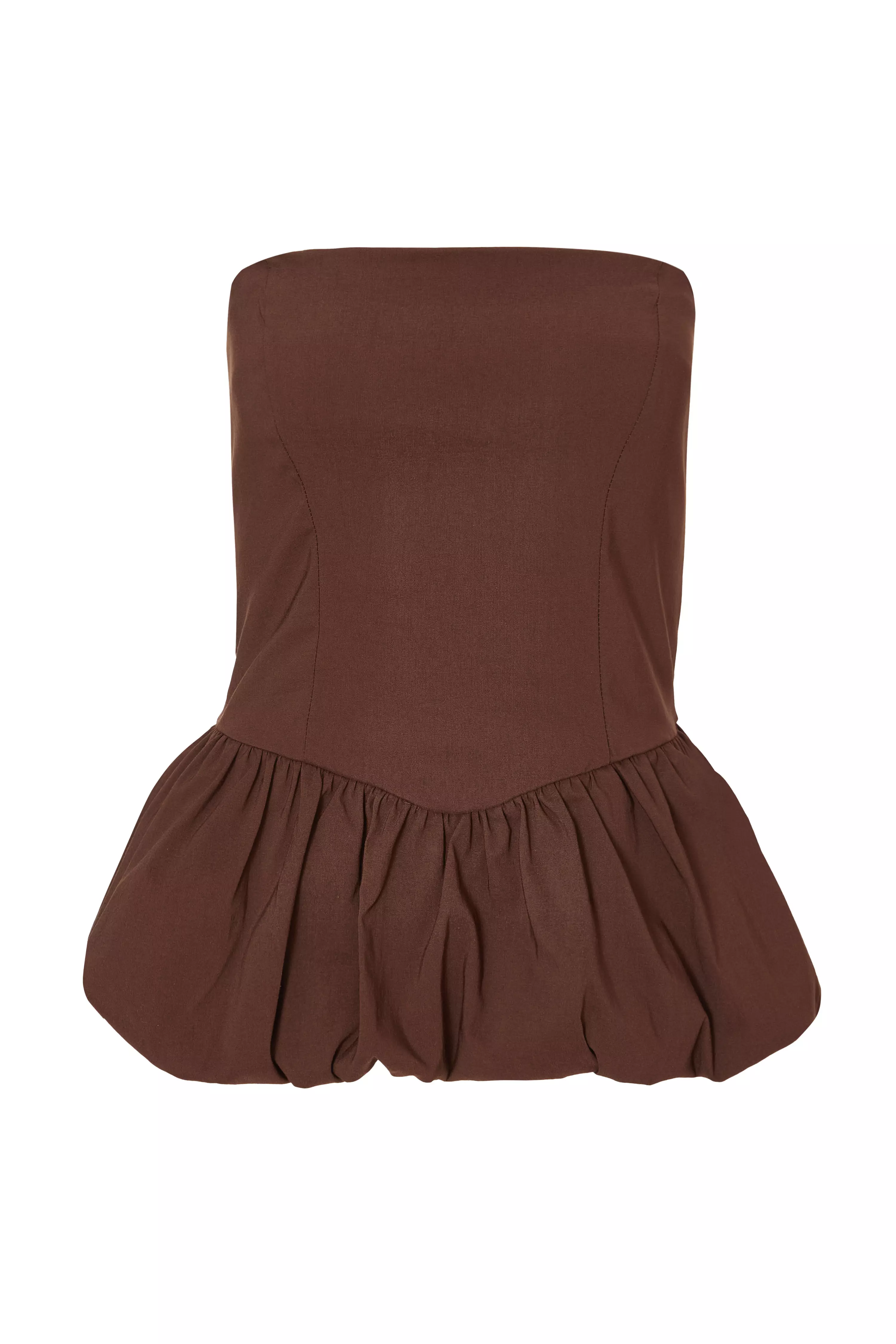 Brown Bandeau Bubble Hem Top