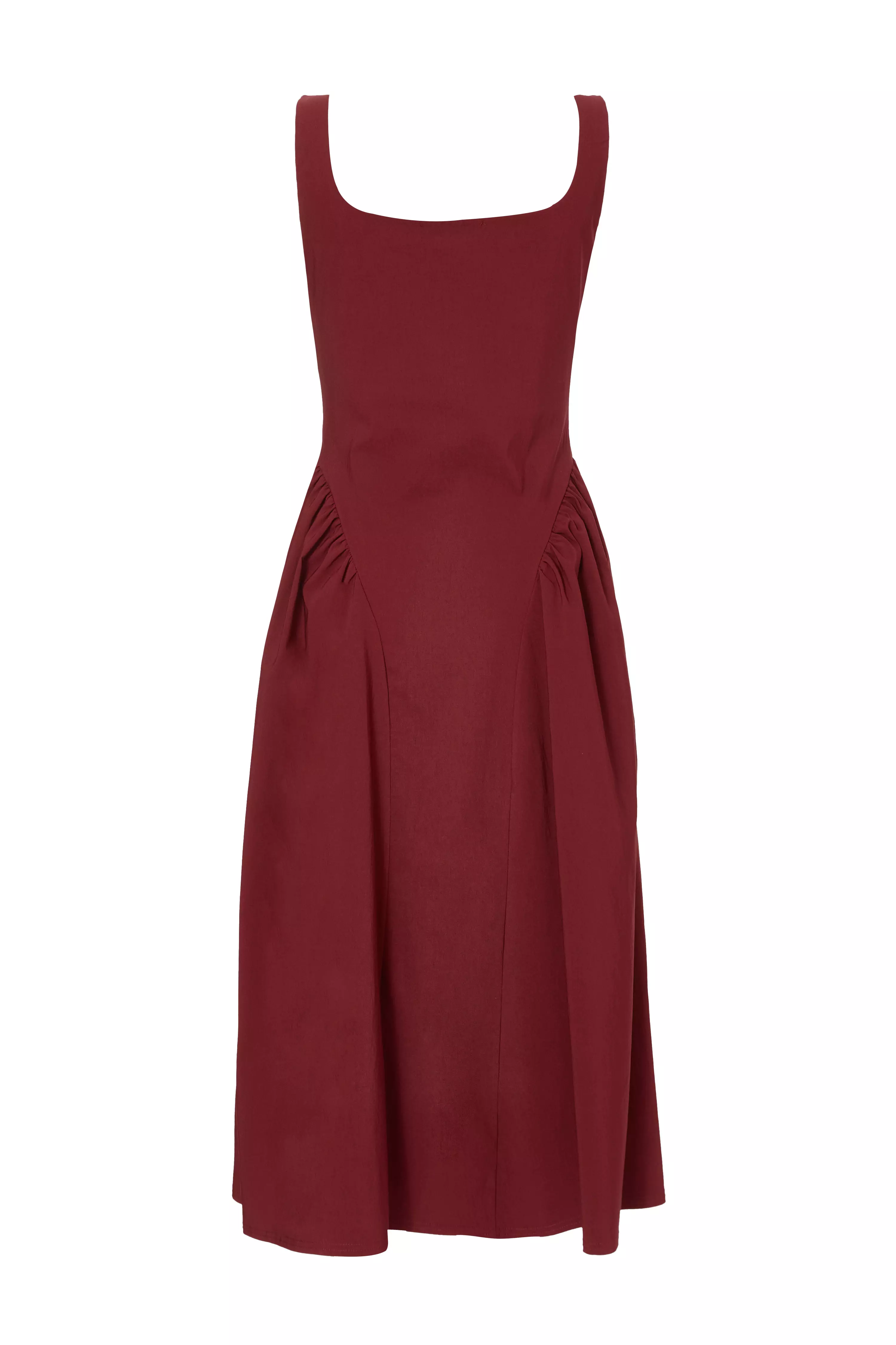 Dark Red Gathered Side Midi Dress