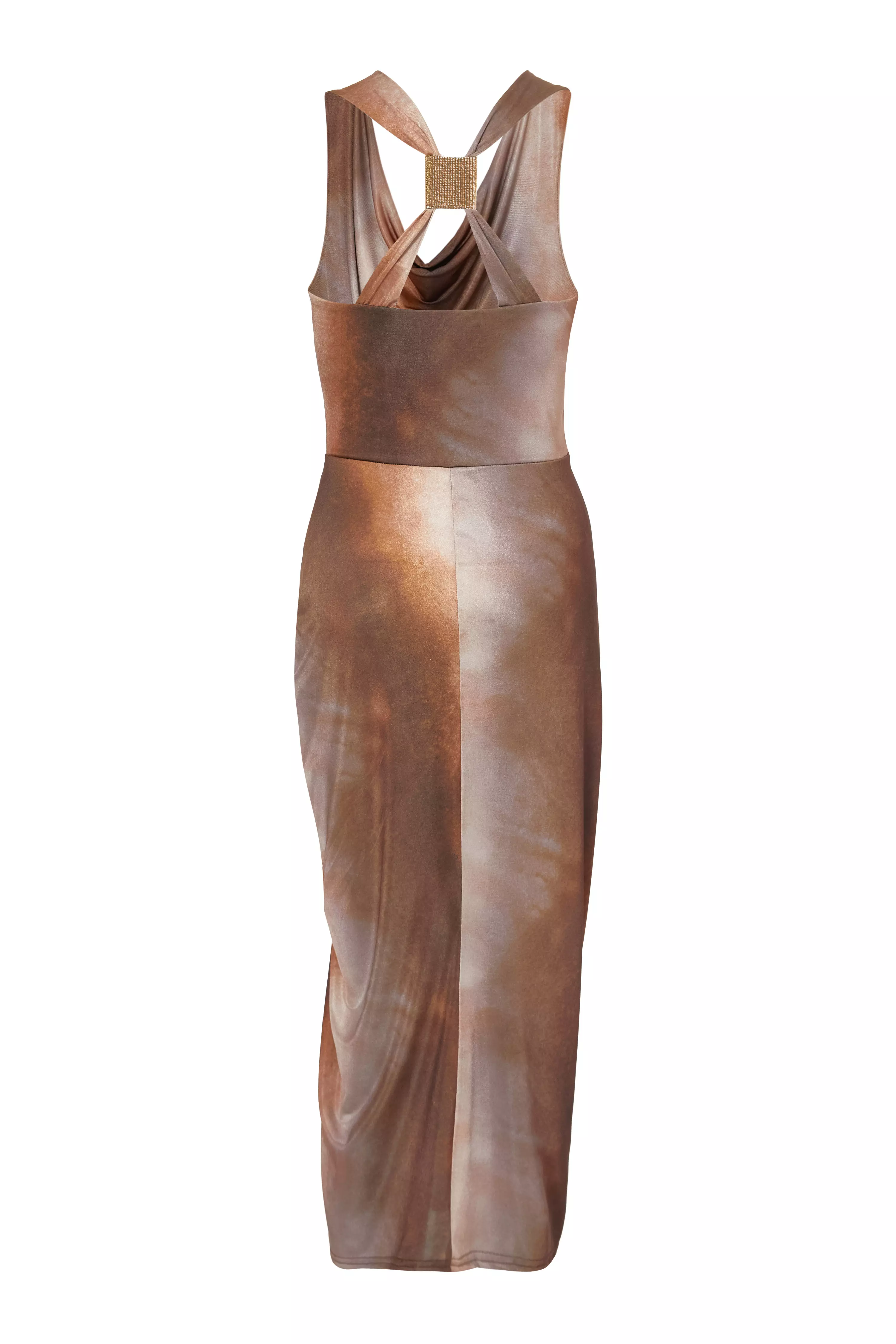 Brown Ruched Side Midi Dress