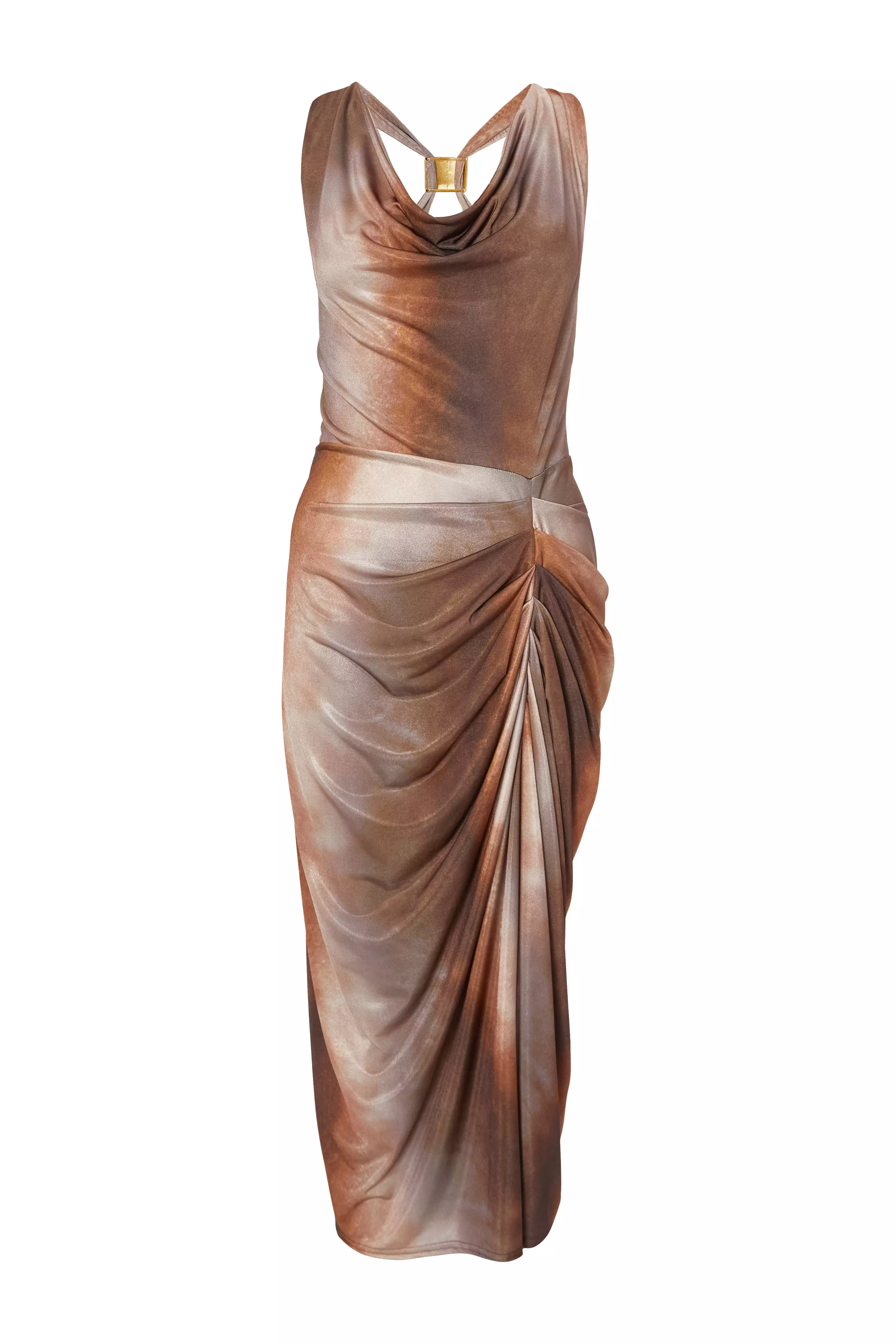 Brown Ruched Side Midi Dress
