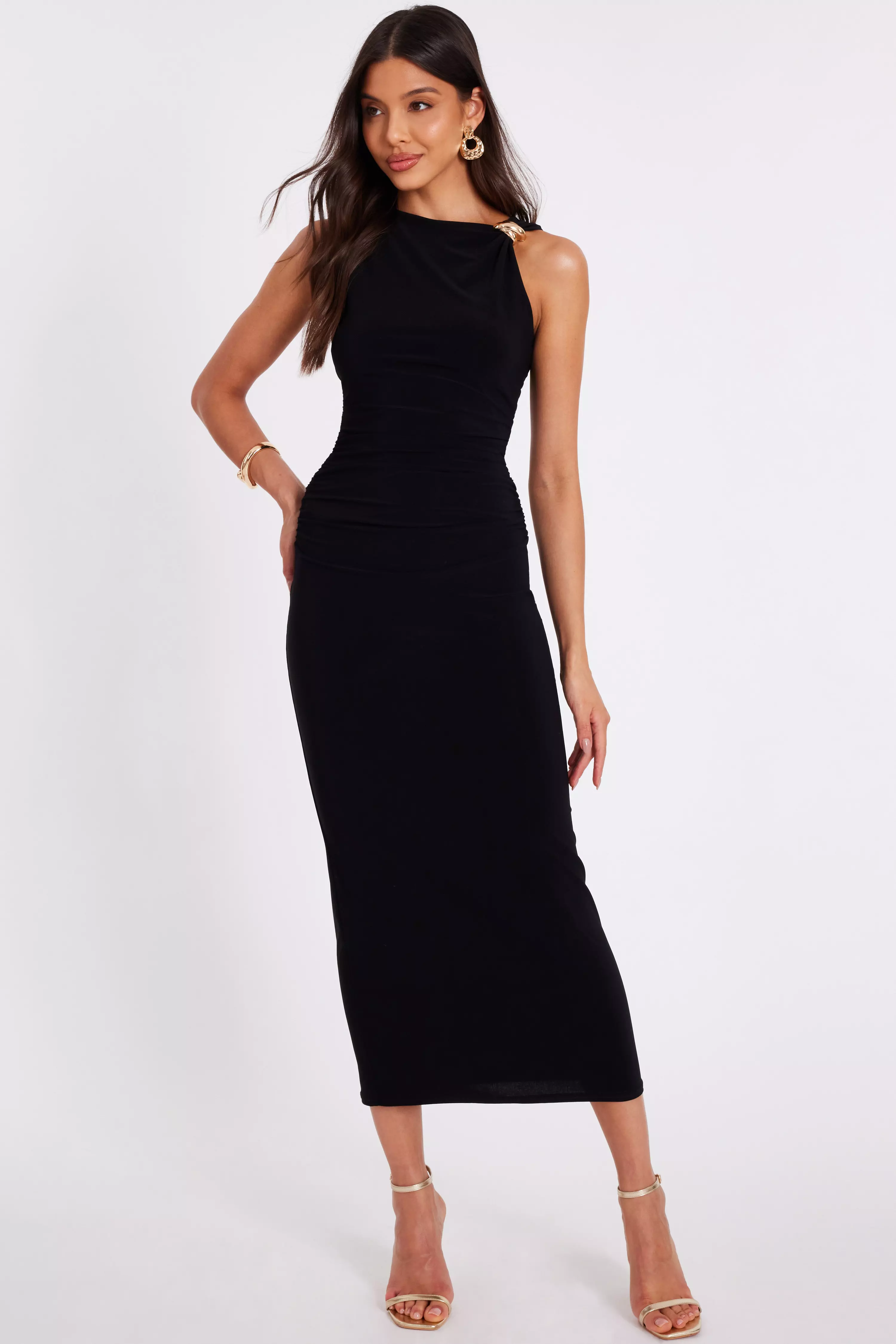 Black Gold Buckle Midaxi Dress