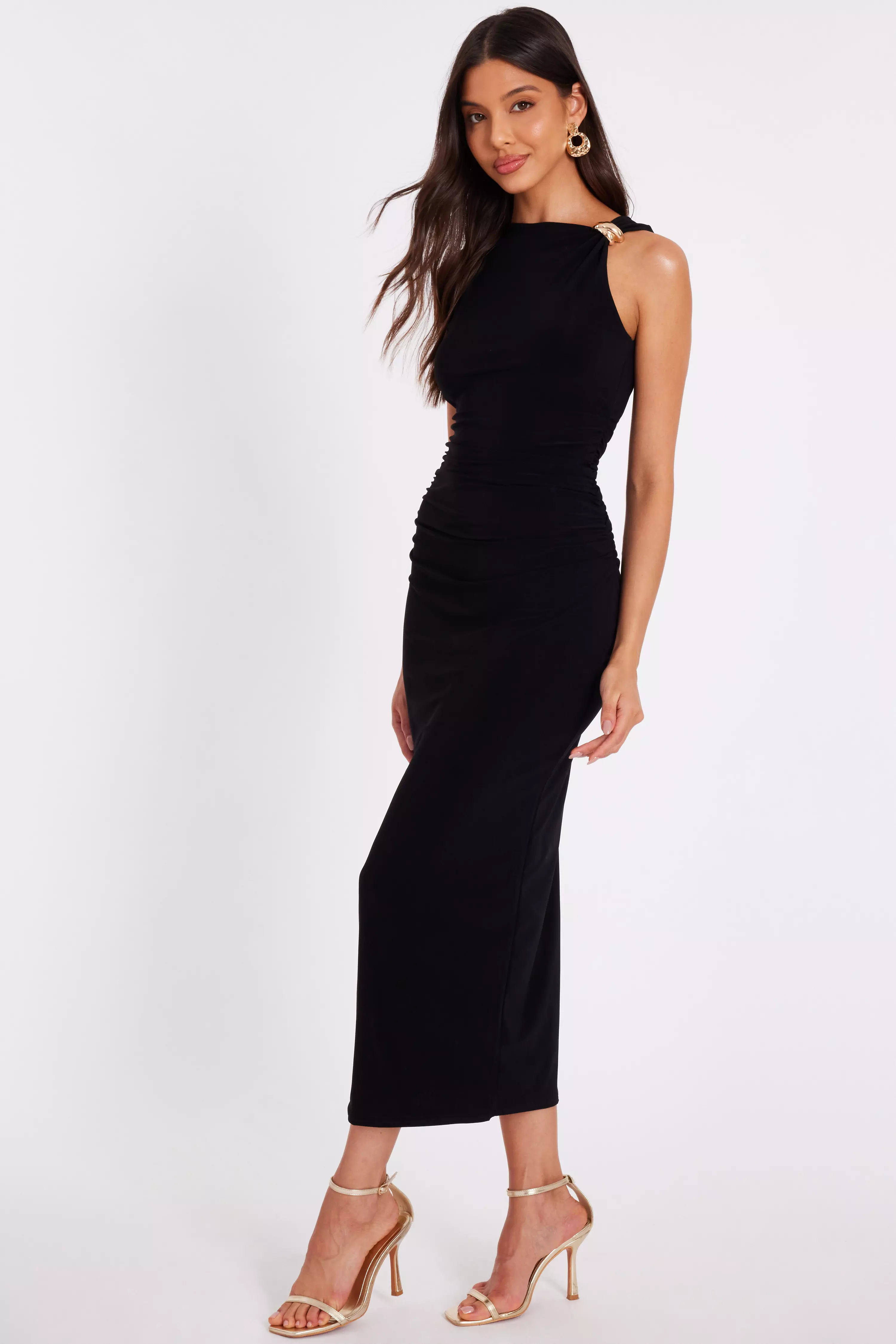 Black Gold Buckle Midaxi Dress