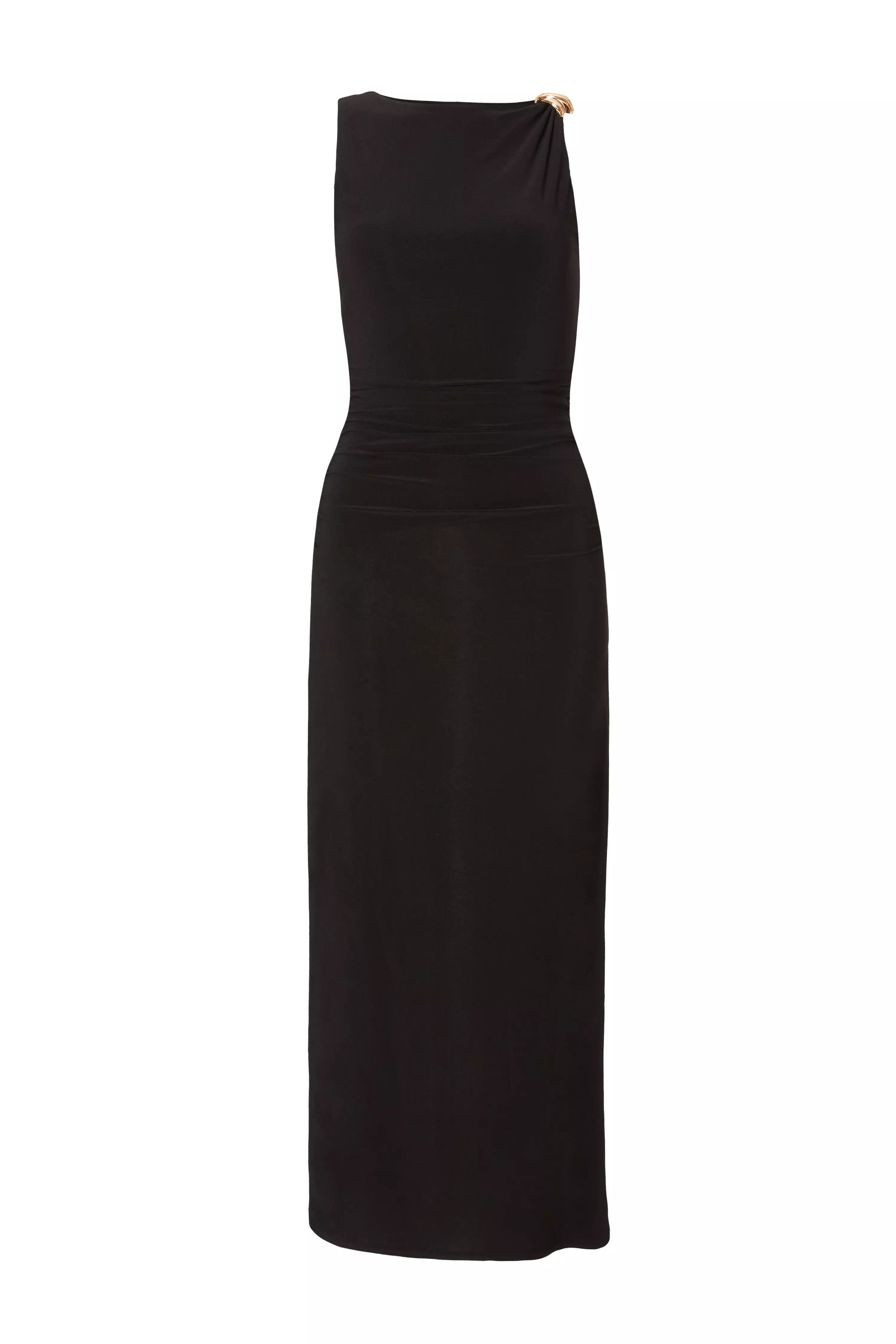 Black Gold Buckle Midaxi Dress