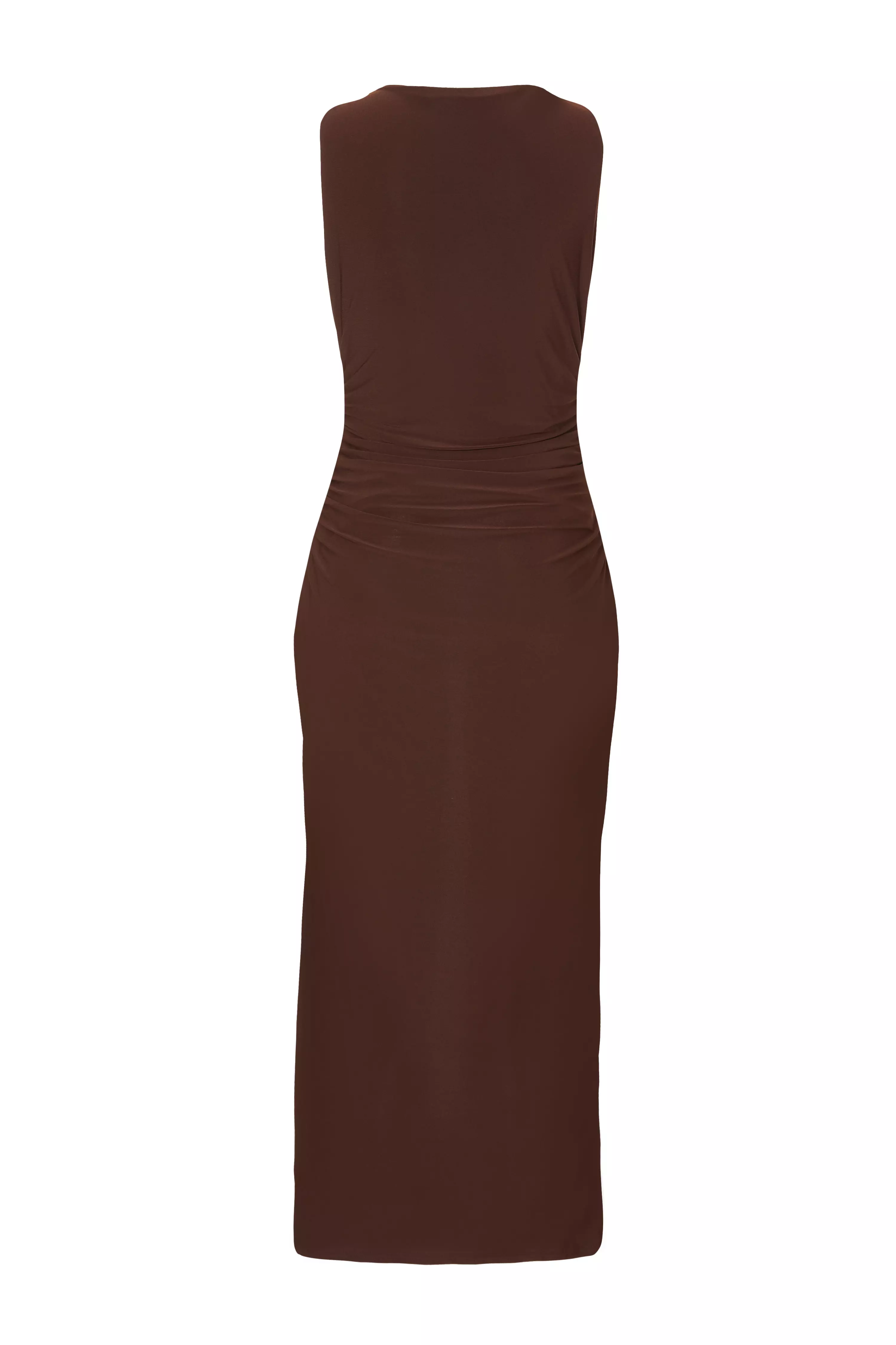 Brown Gold Buckle Midaxi Dress