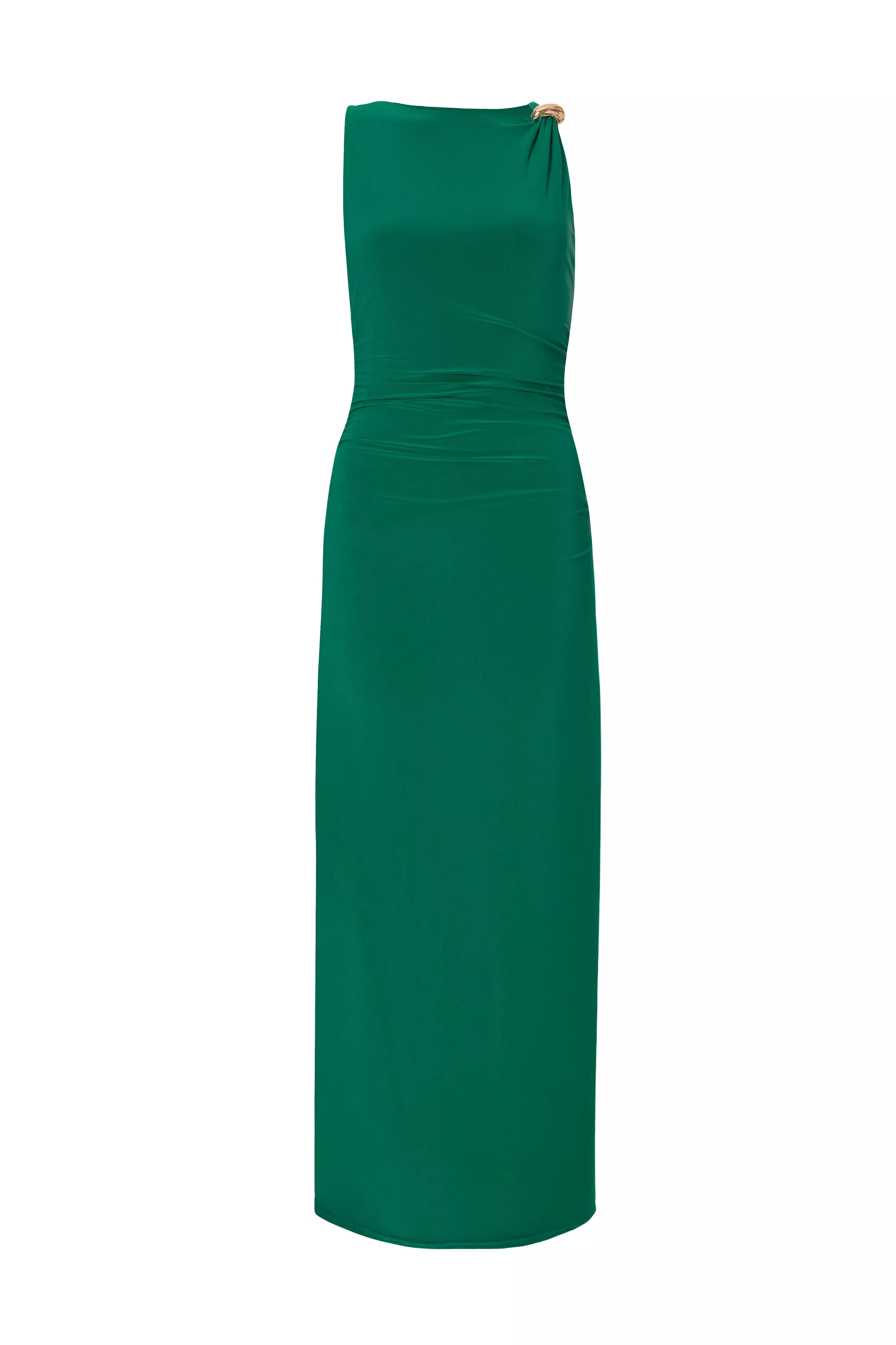 Bottle Green Gold Buckle Midaxi Dress