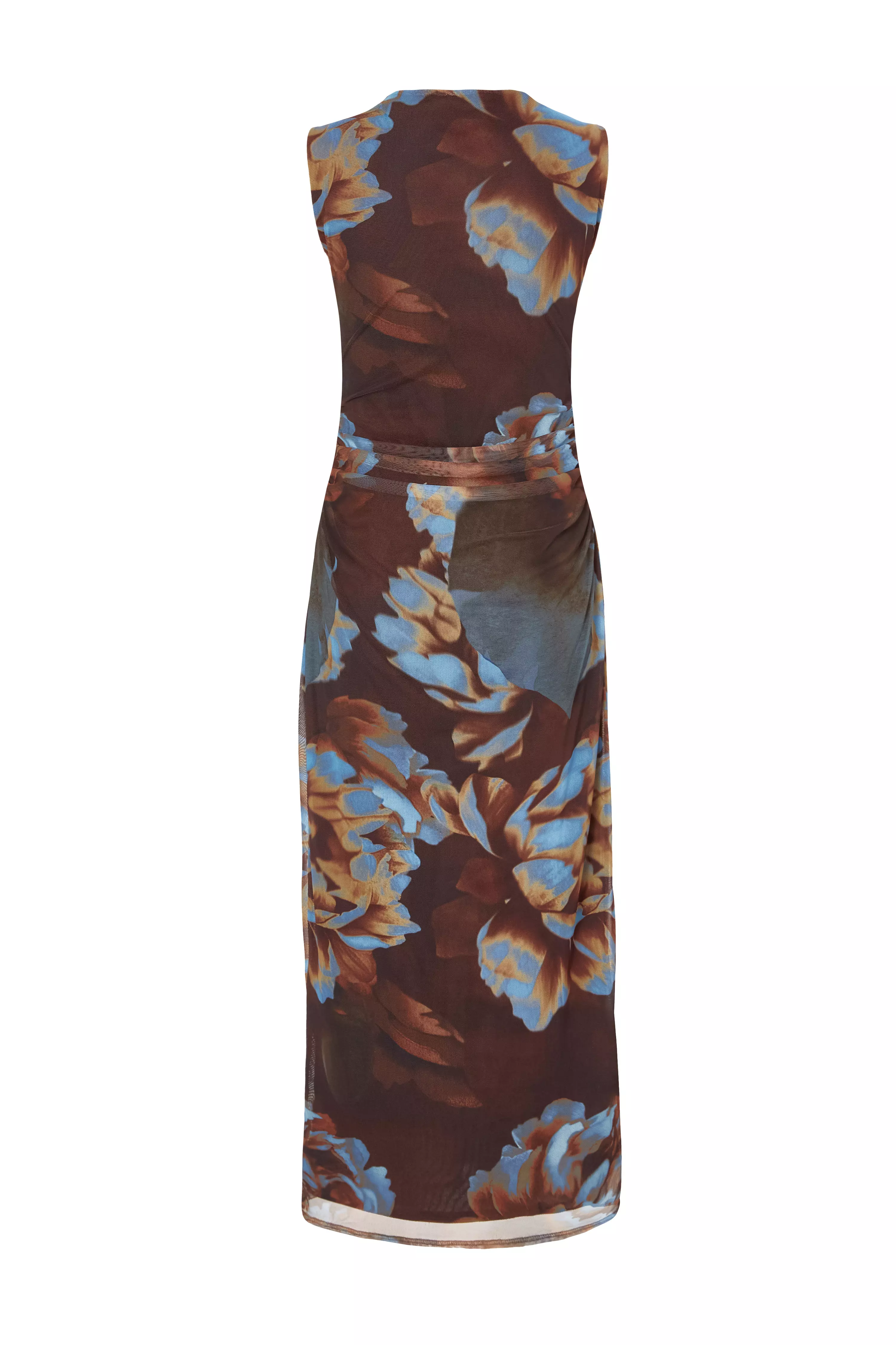 Brown Mesh Floral Midaxi Dress