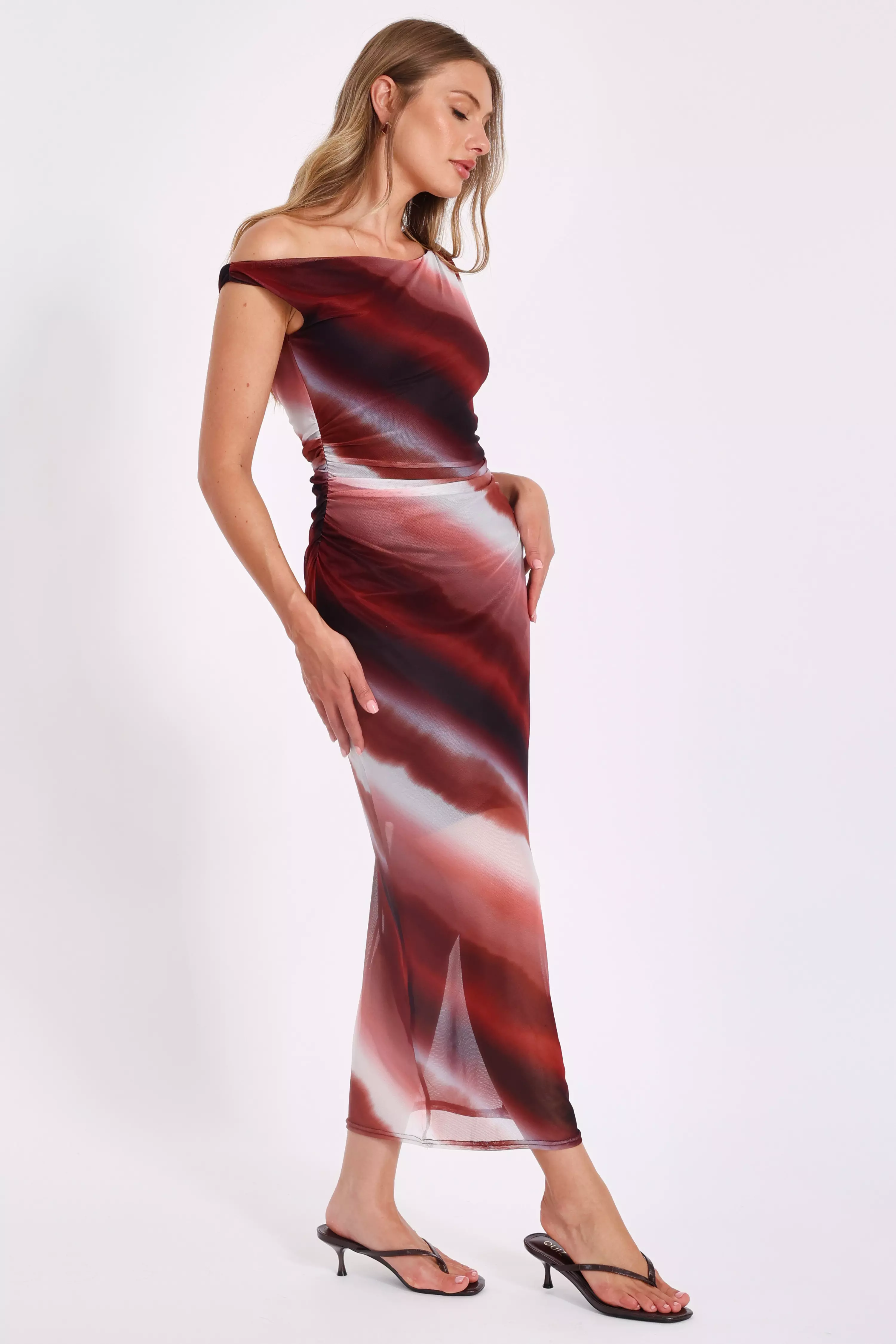 Brown Mesh Ombre Midaxi Dress