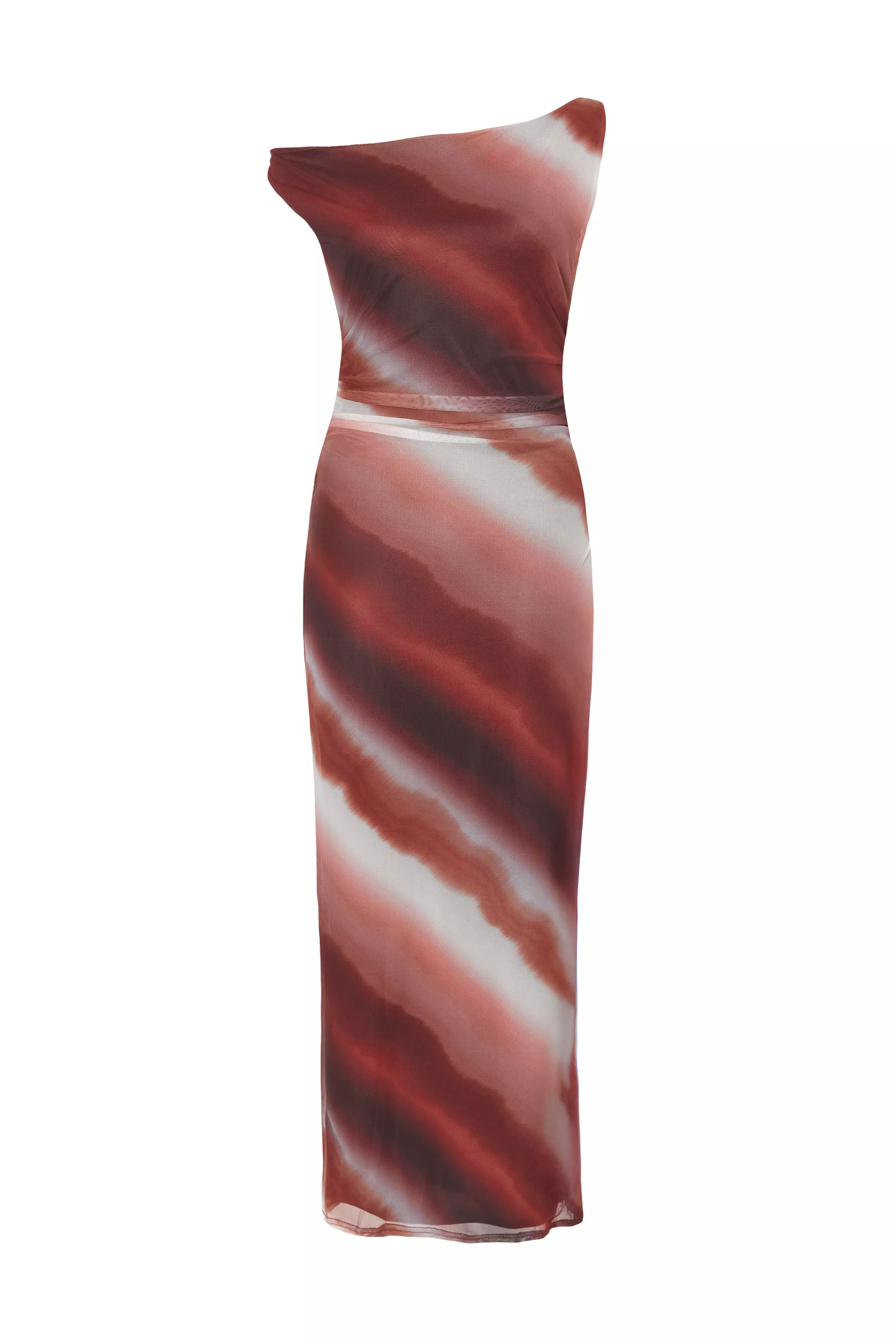 Brown Mesh Ombre Midaxi Dress