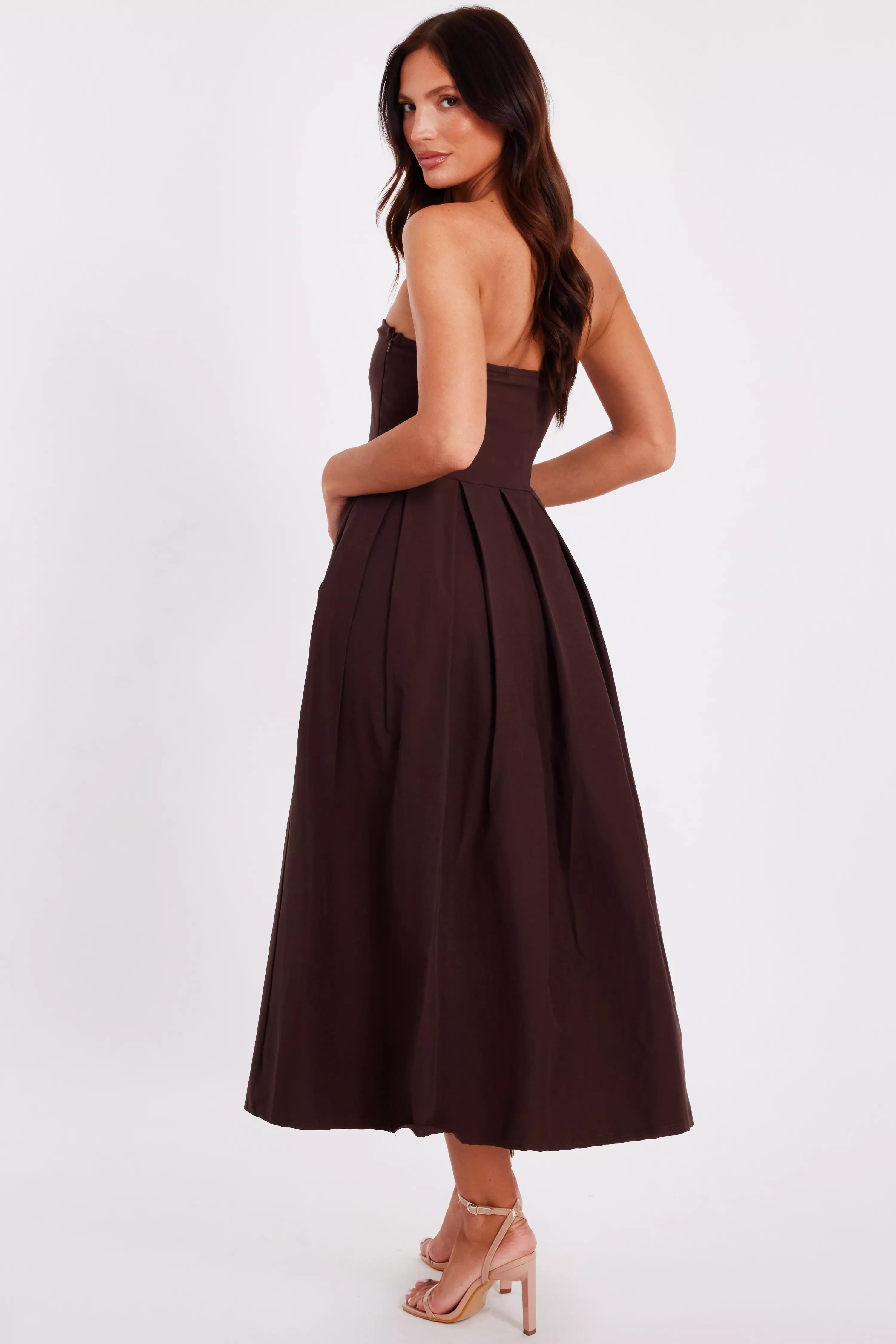 Brown Bandeau Midi Dress