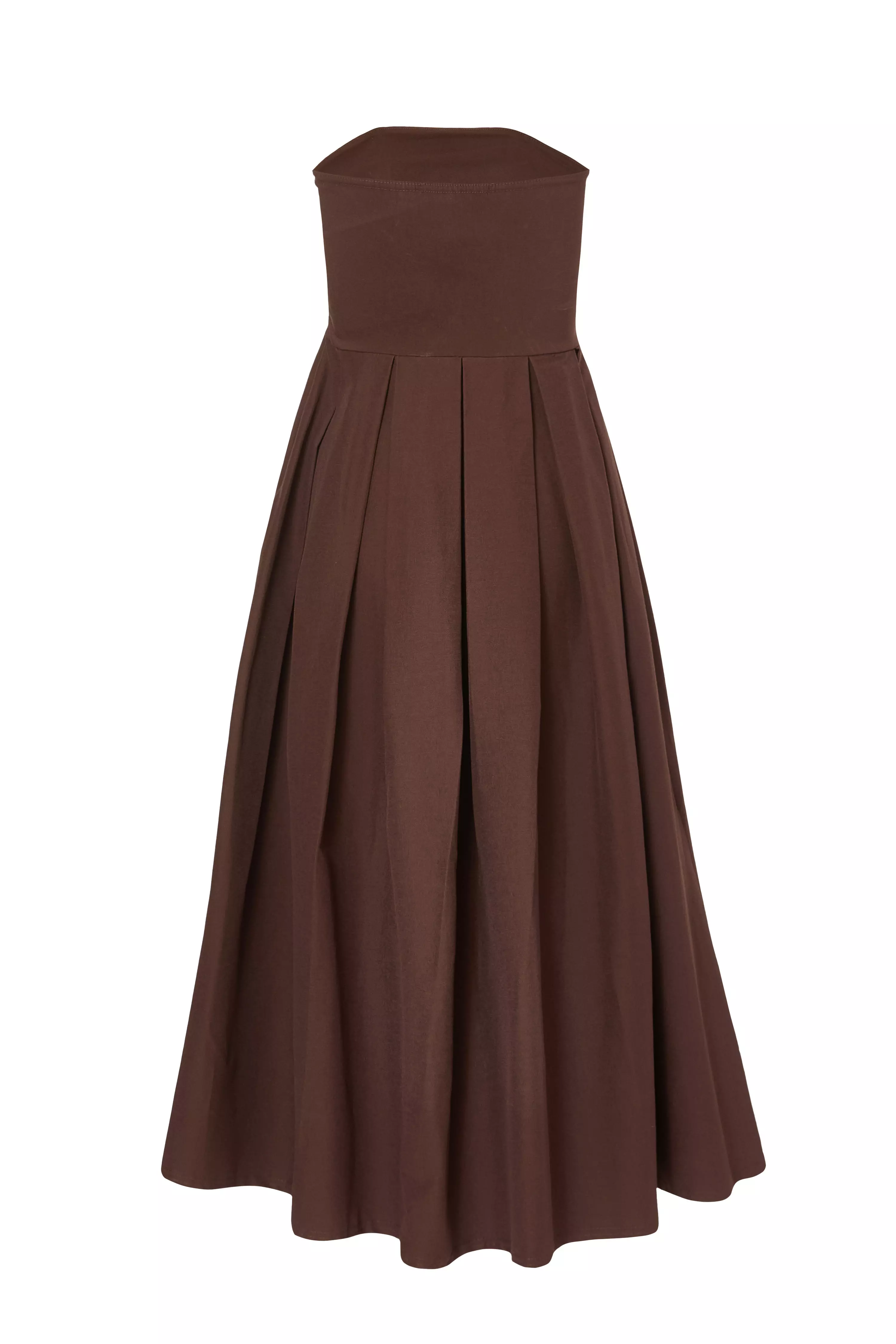 Brown Bandeau Midi Dress