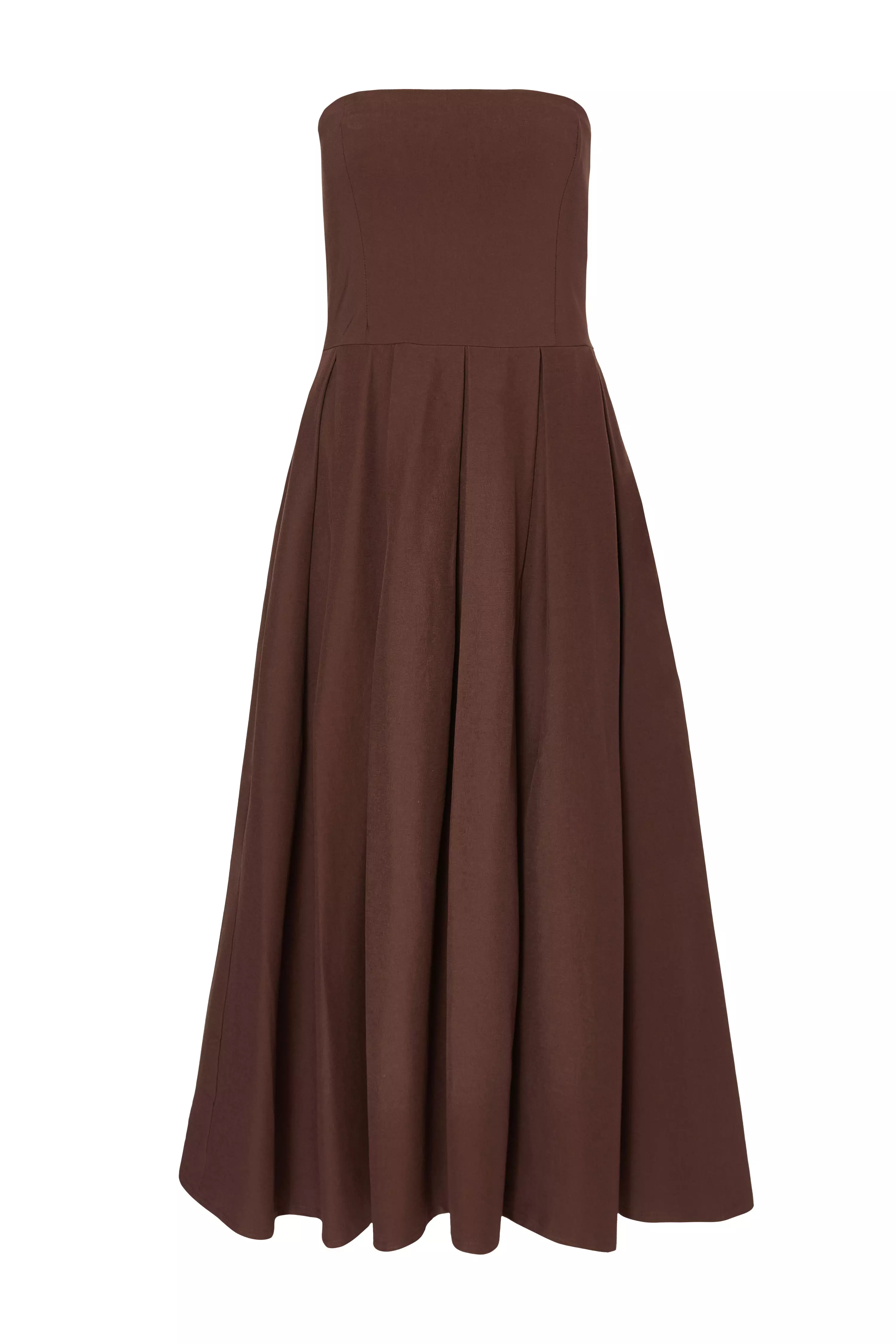 Brown Bandeau Midi Dress
