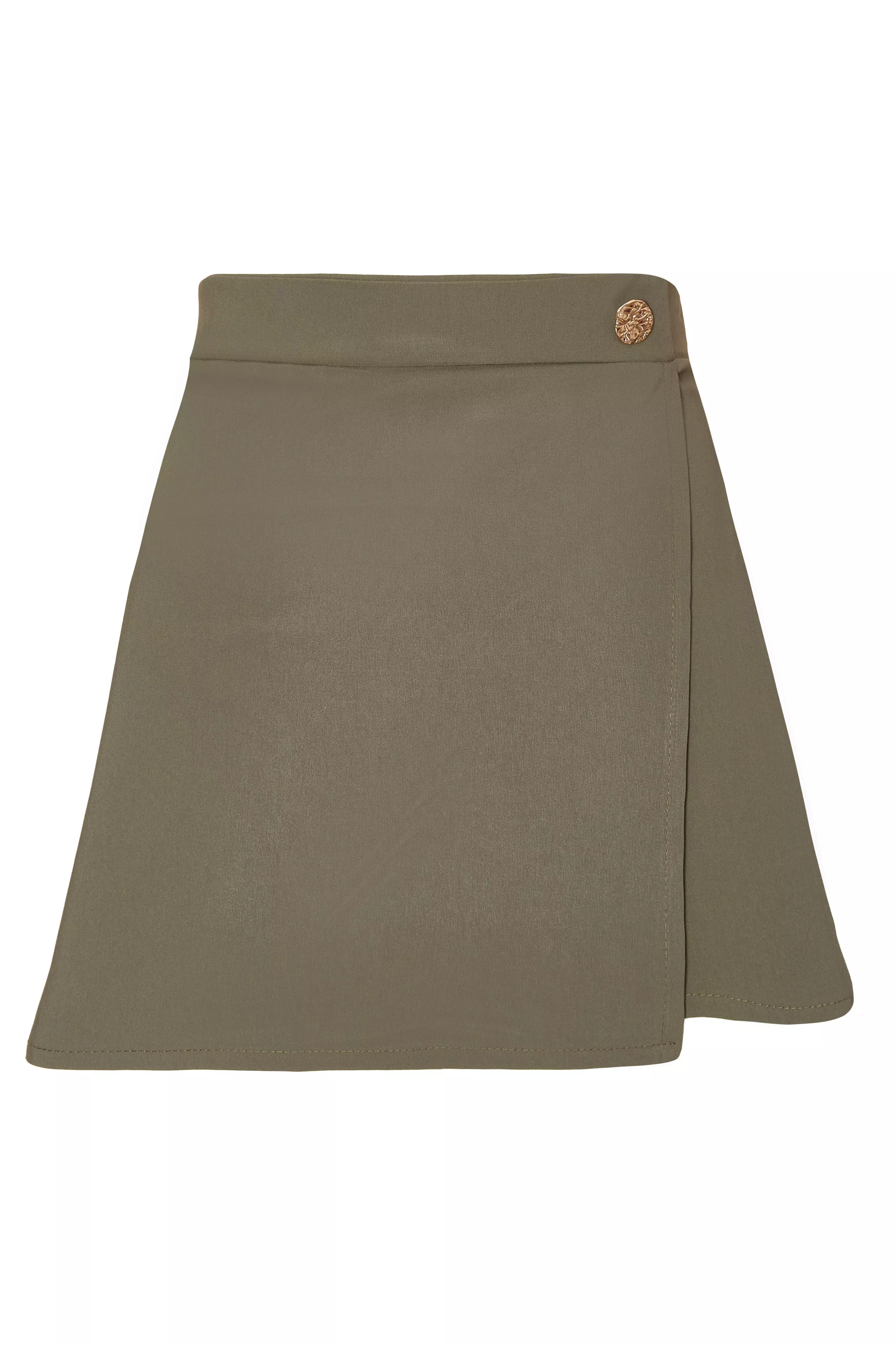Khaki Asymmetric Wrap Skort