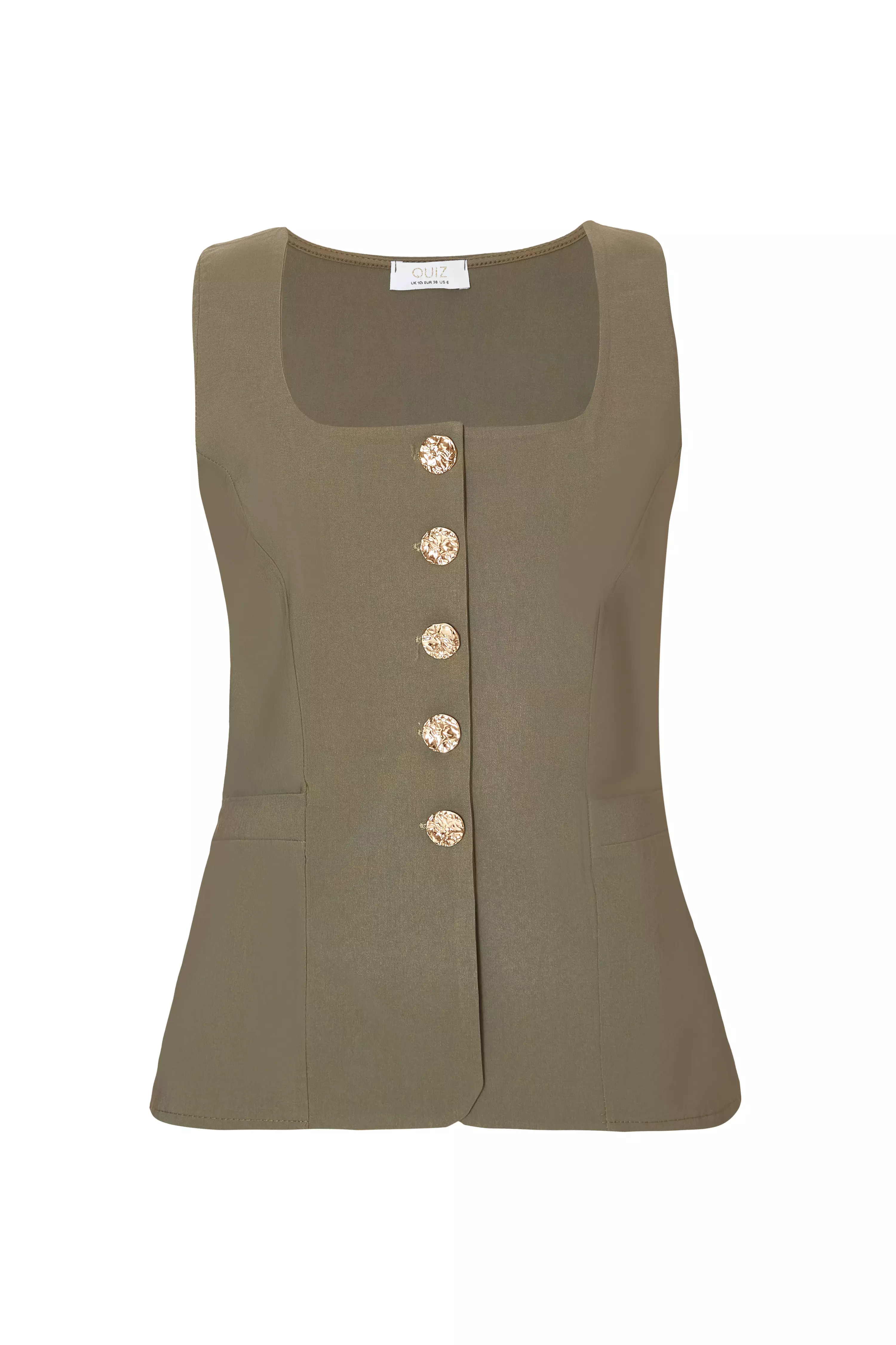 Khaki Button Front Waistcoat