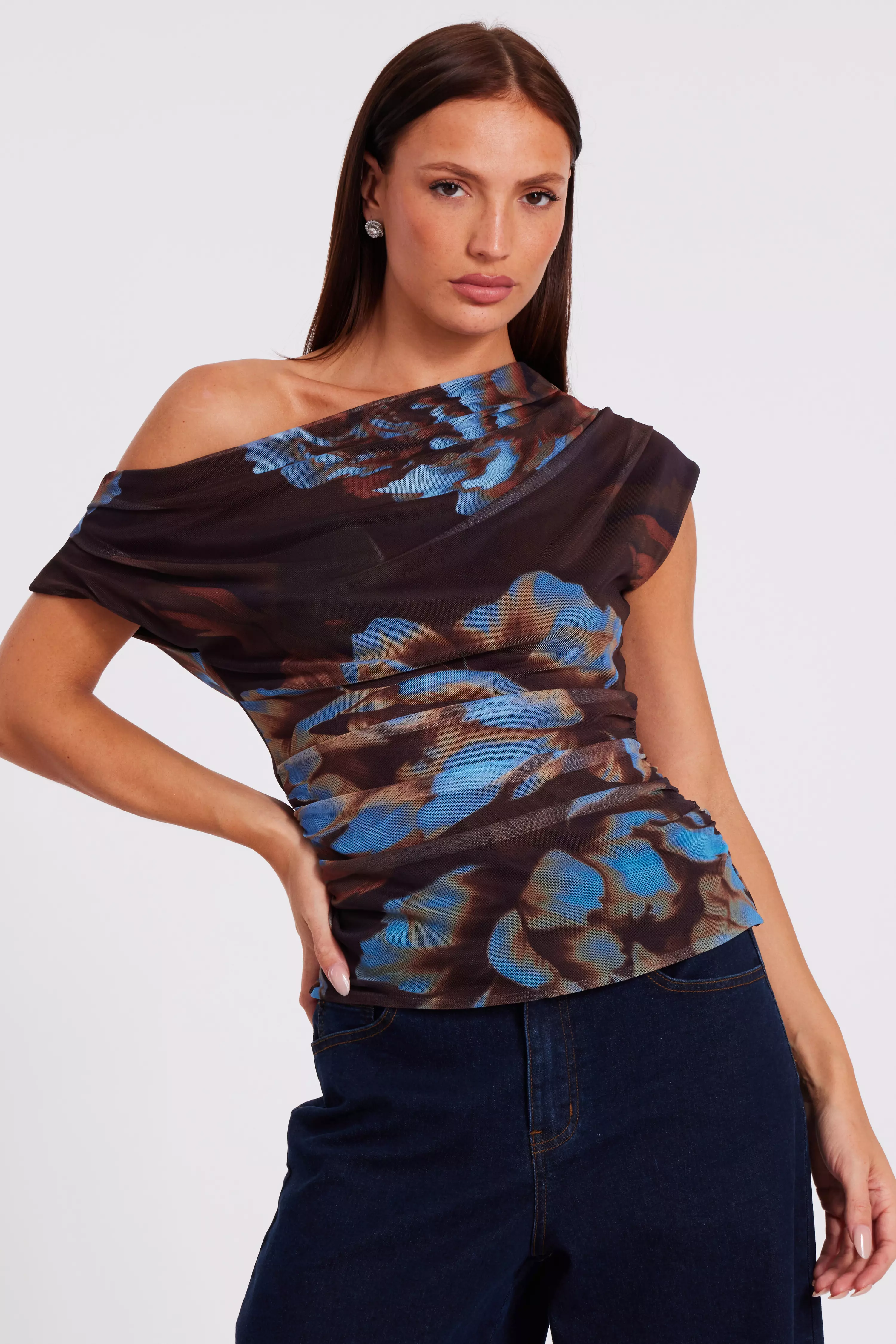 Brown Mesh Floral Top