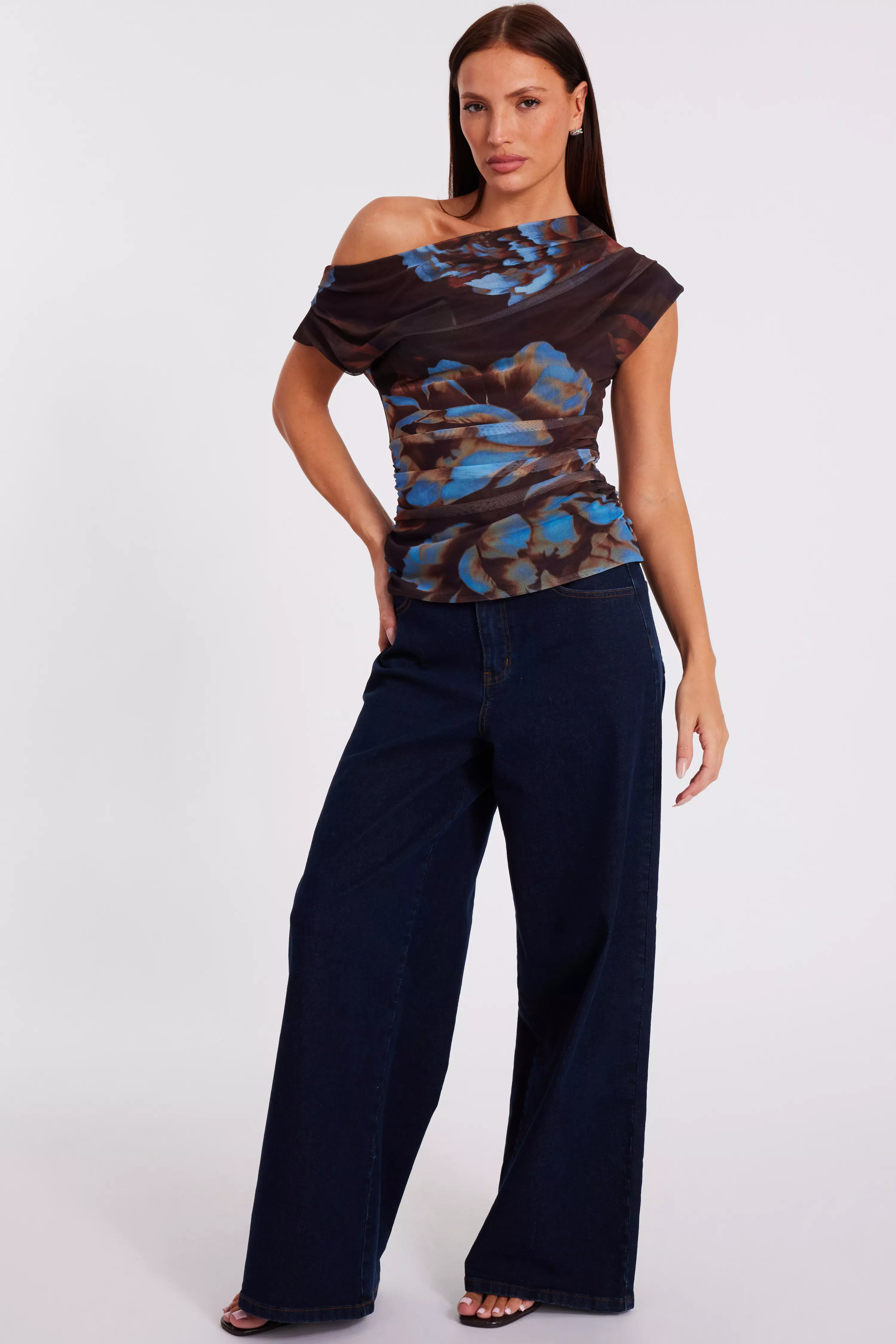 Brown Mesh Floral Top