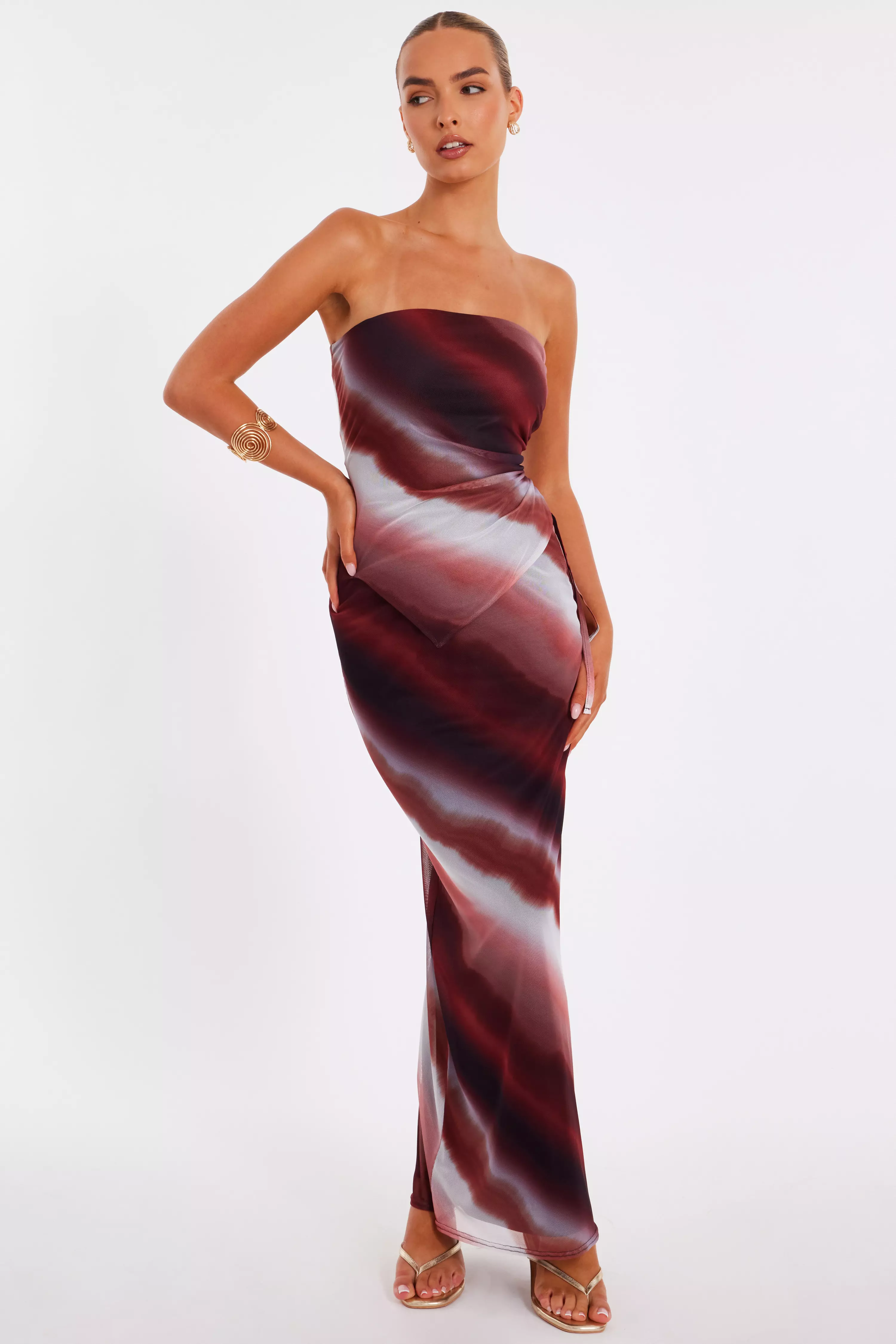 Brown Mesh Ombre Maxi Skirt