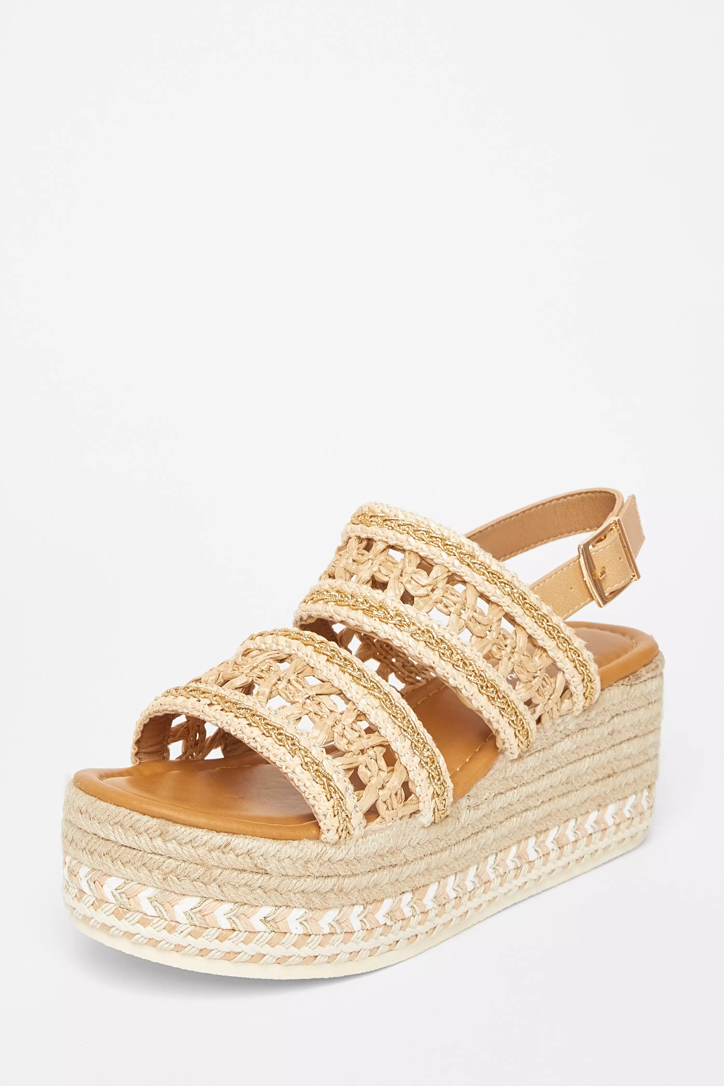 Beige Double Strap Flatform Sandals
