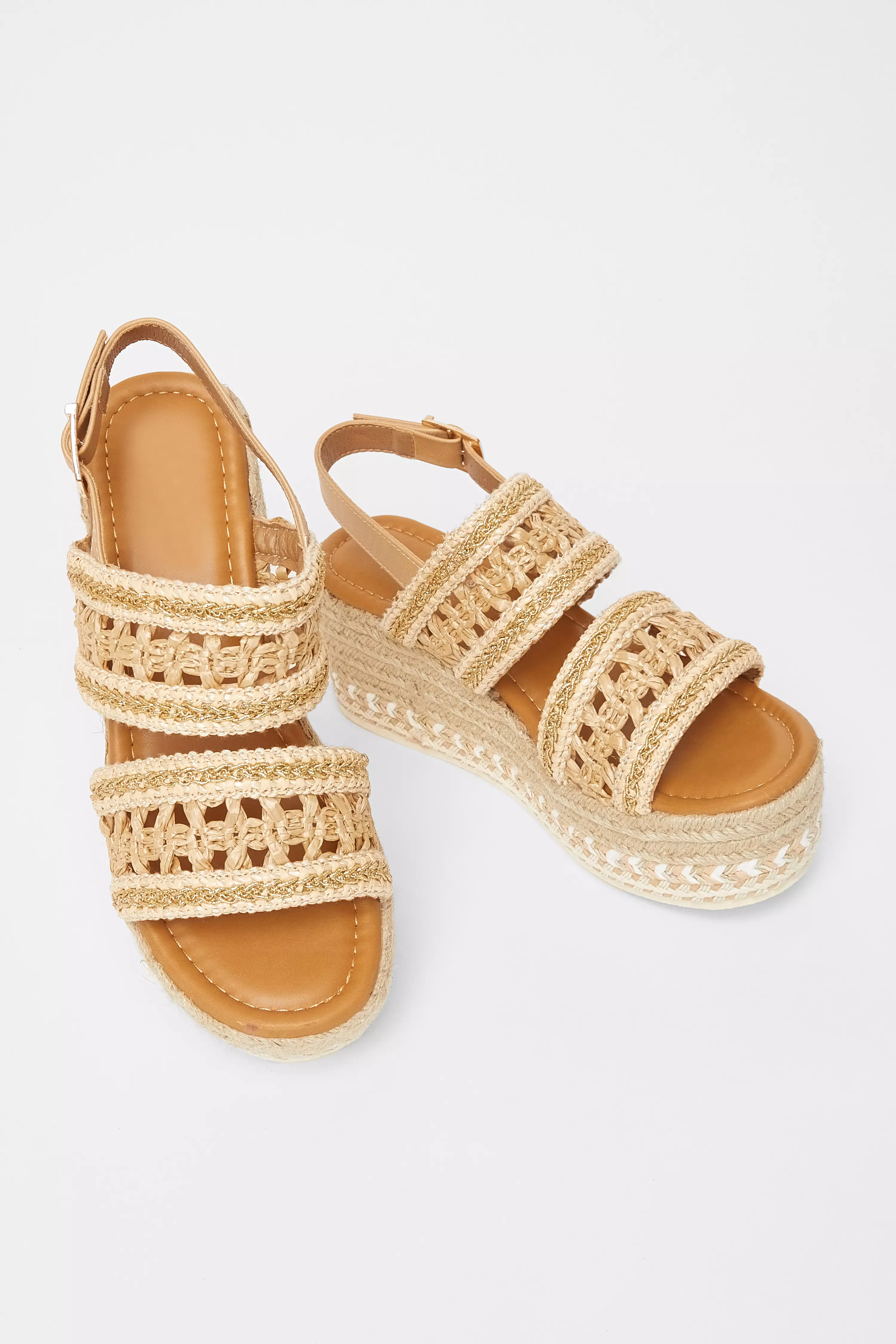 Beige Double Strap Flatform Sandals