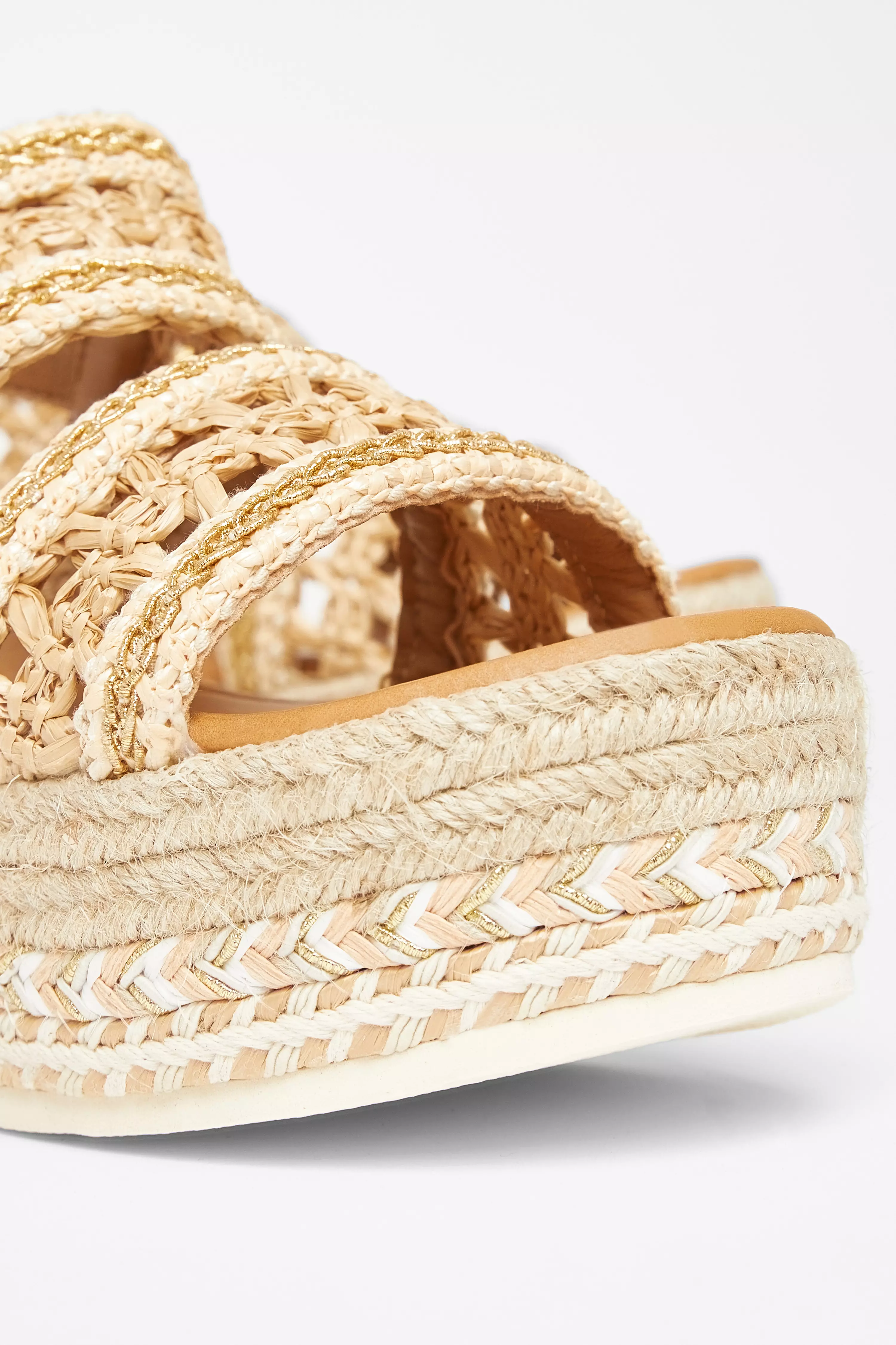 Beige Double Strap Flatform Sandals