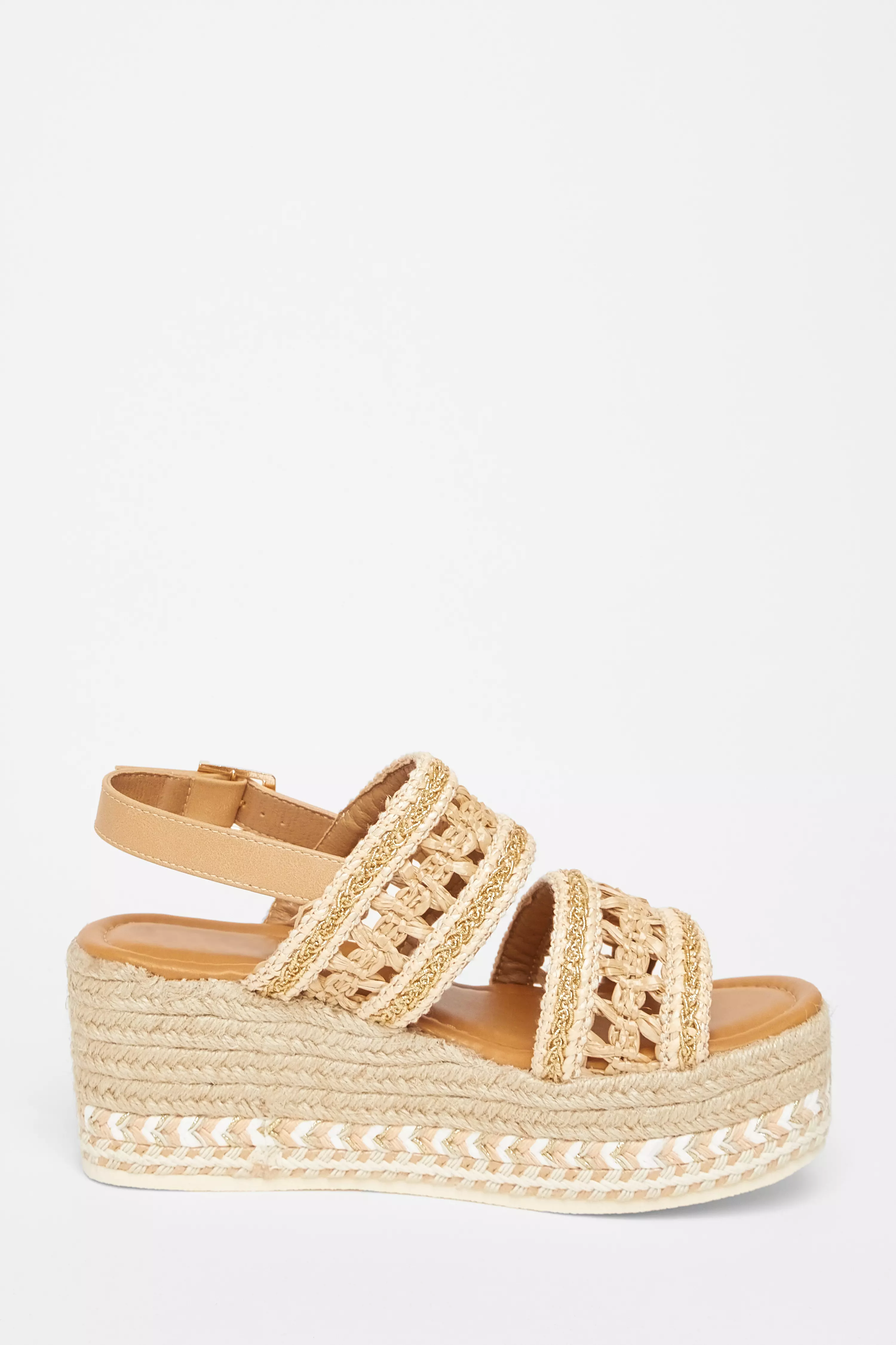 Beige Double Strap Flatform Sandals