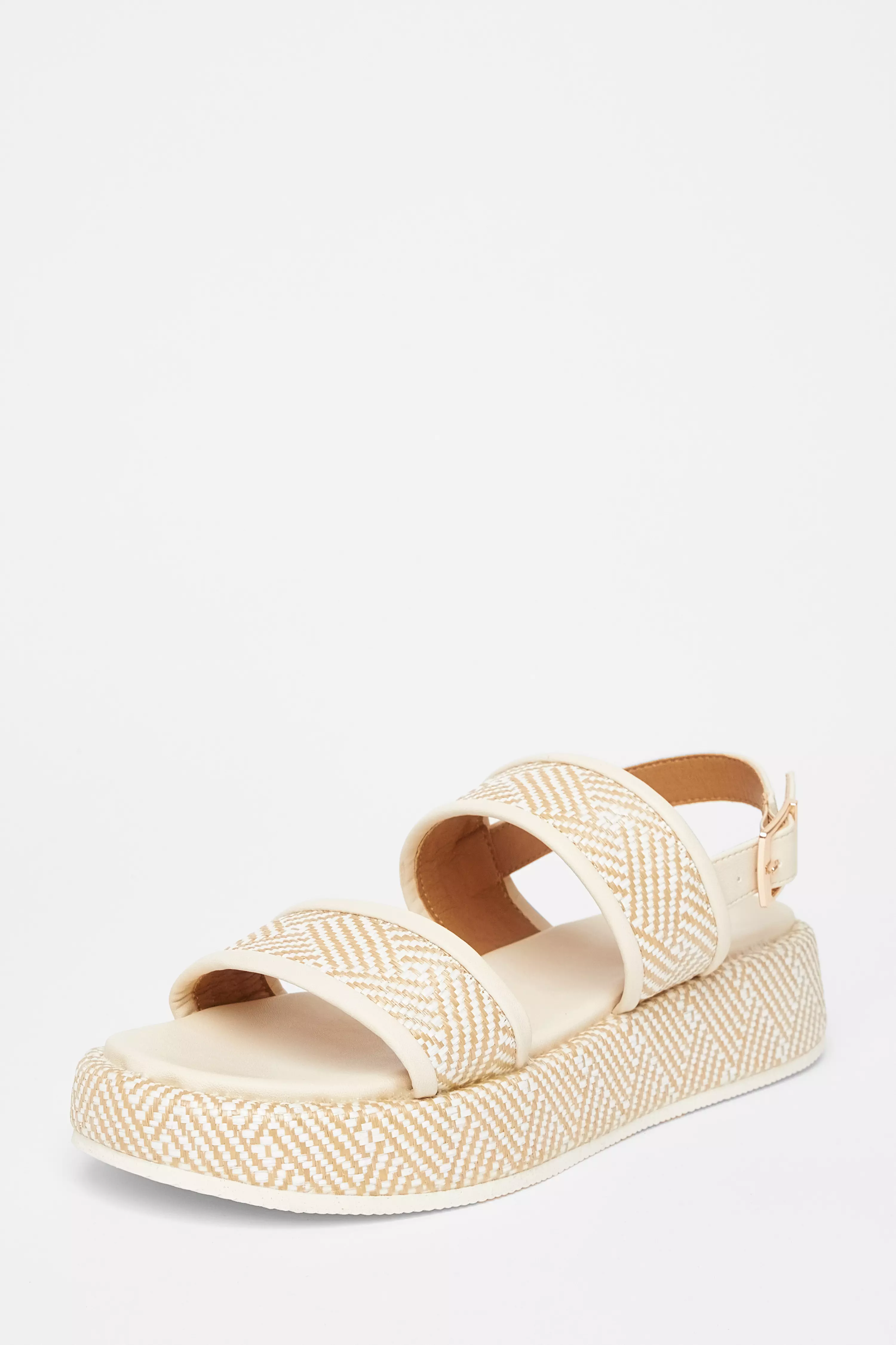 Beige Aztec Double Strap Flatform Sandals