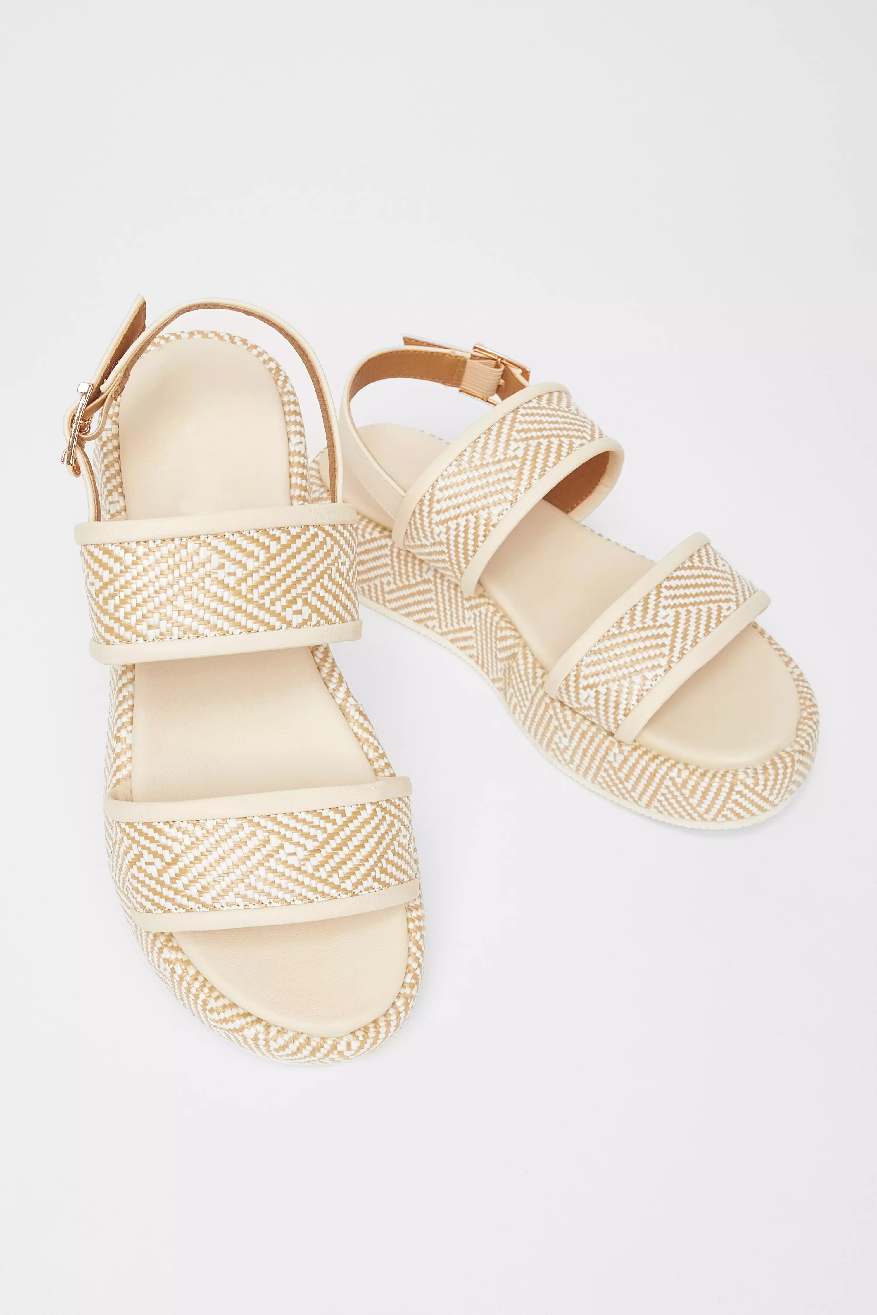 Beige Aztec Double Strap Flatform Sandals