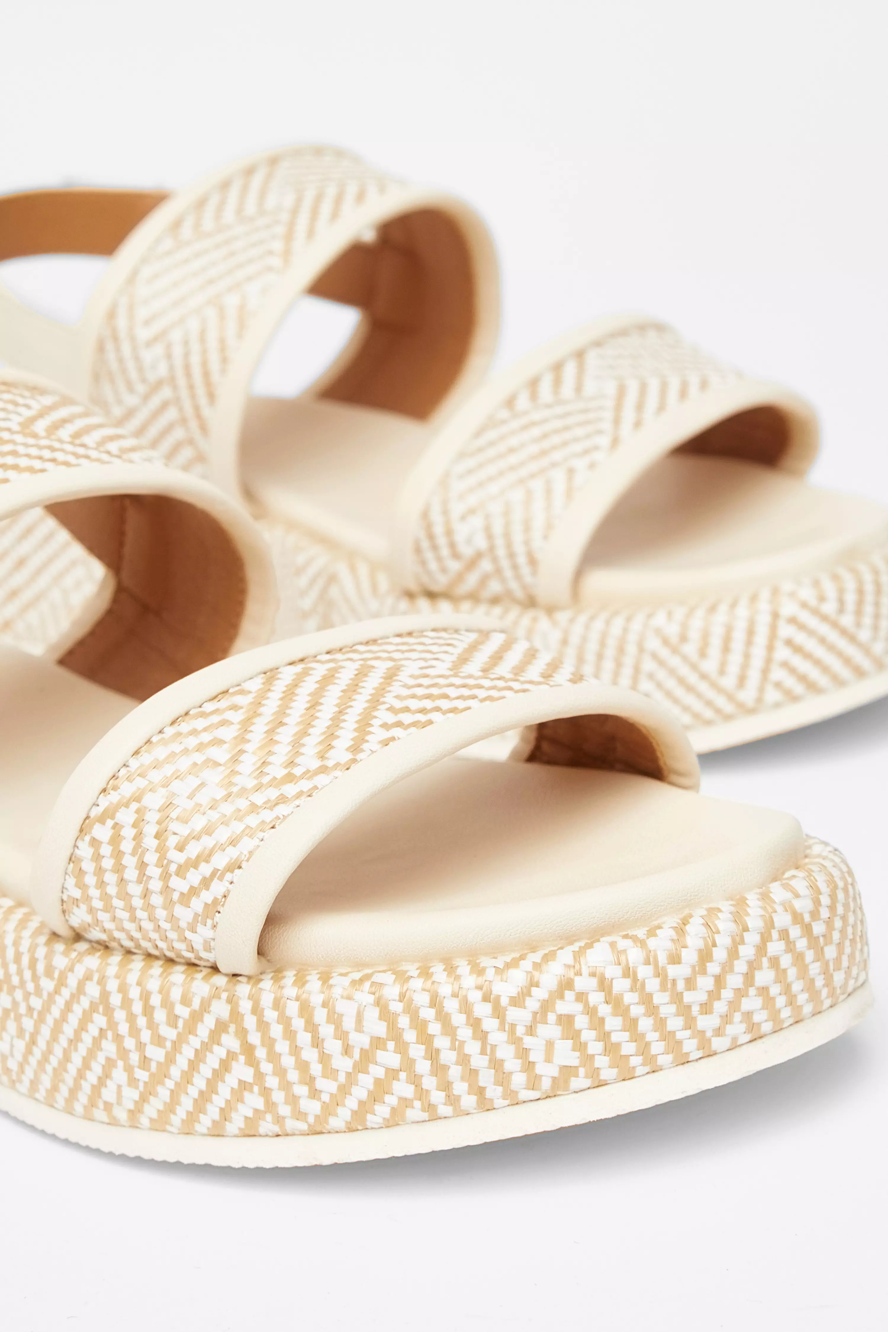 Beige Aztec Double Strap Flatform Sandals