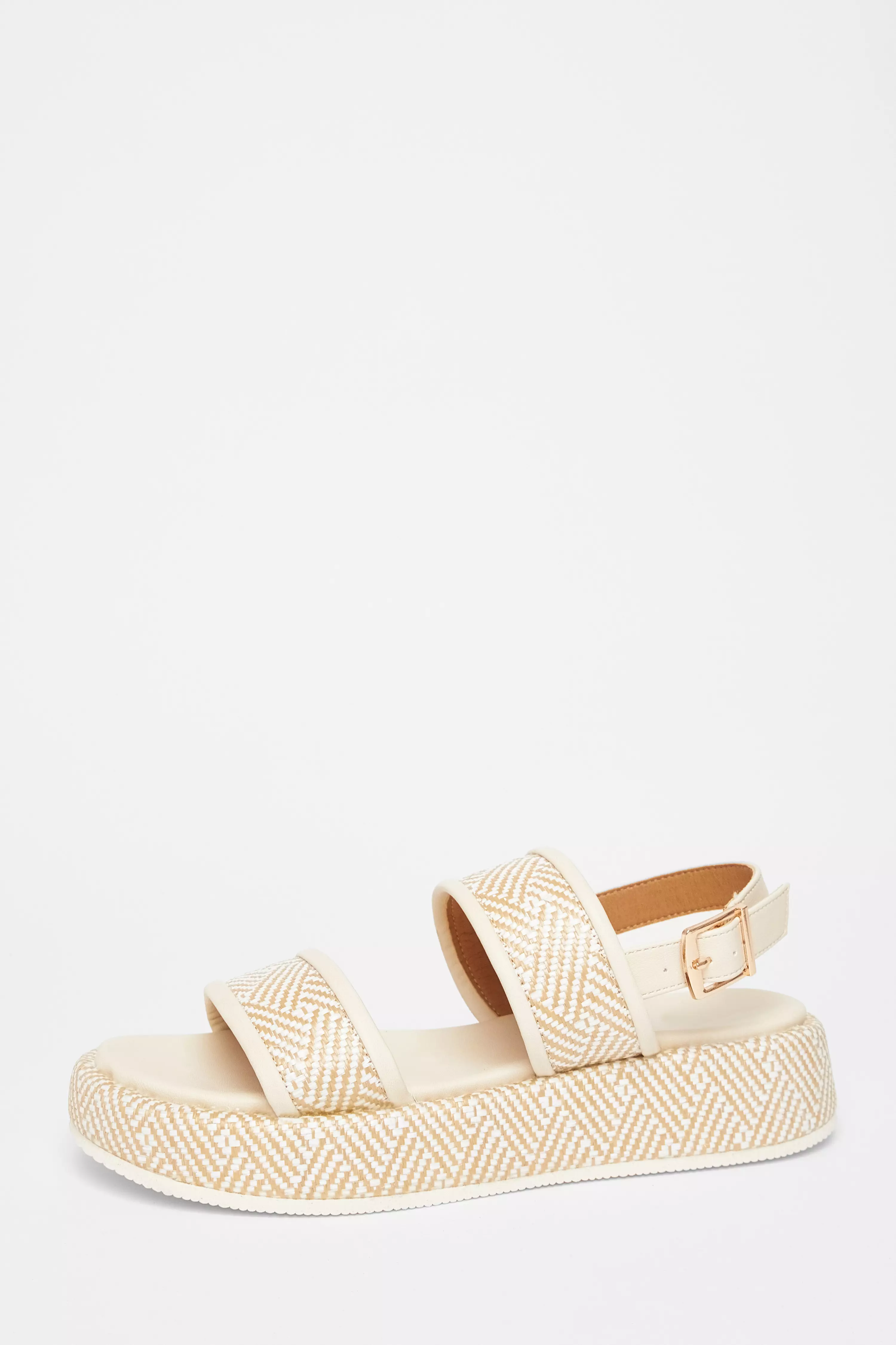 Beige Aztec Double Strap Flatform Sandals