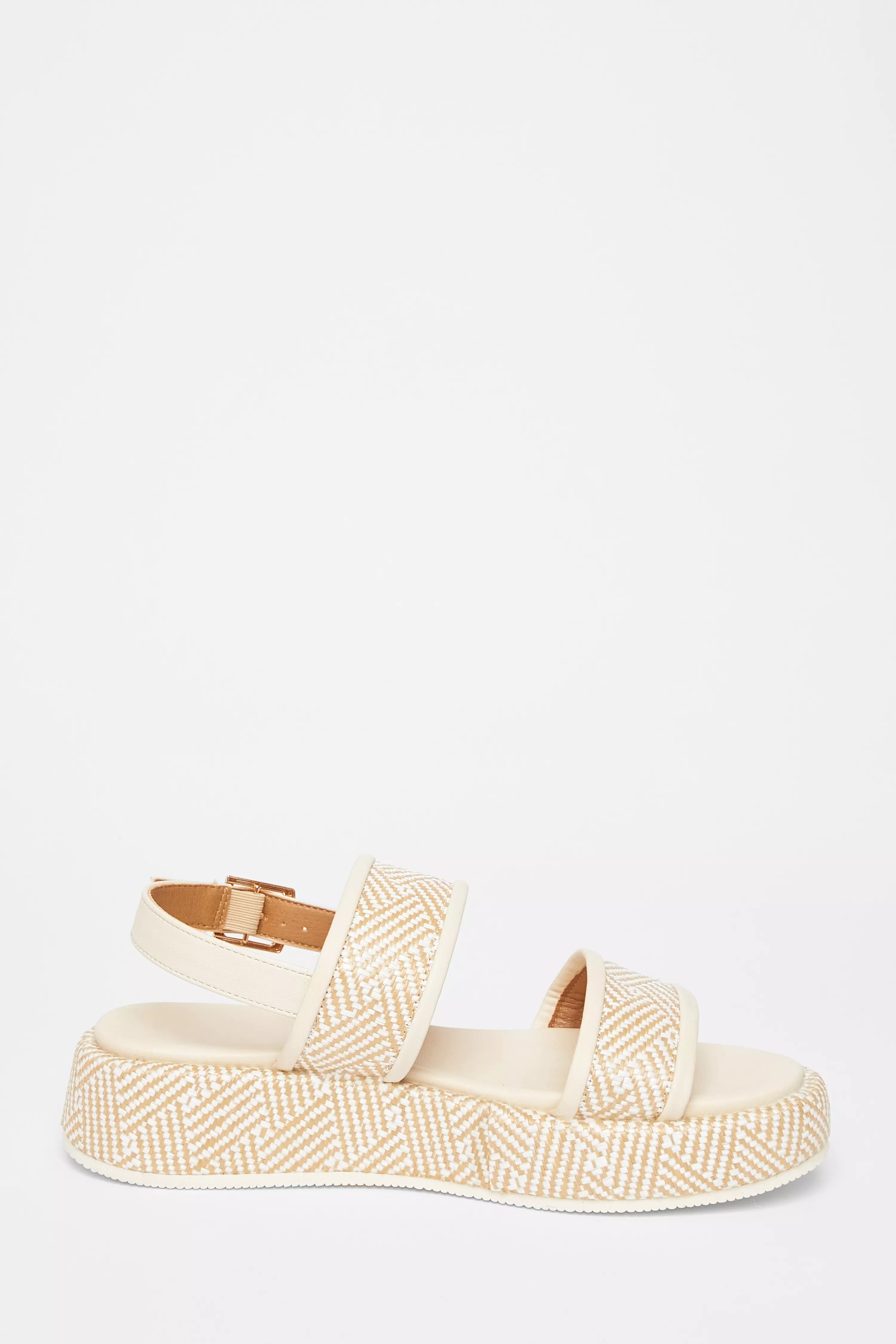 Beige Aztec Double Strap Flatform Sandals