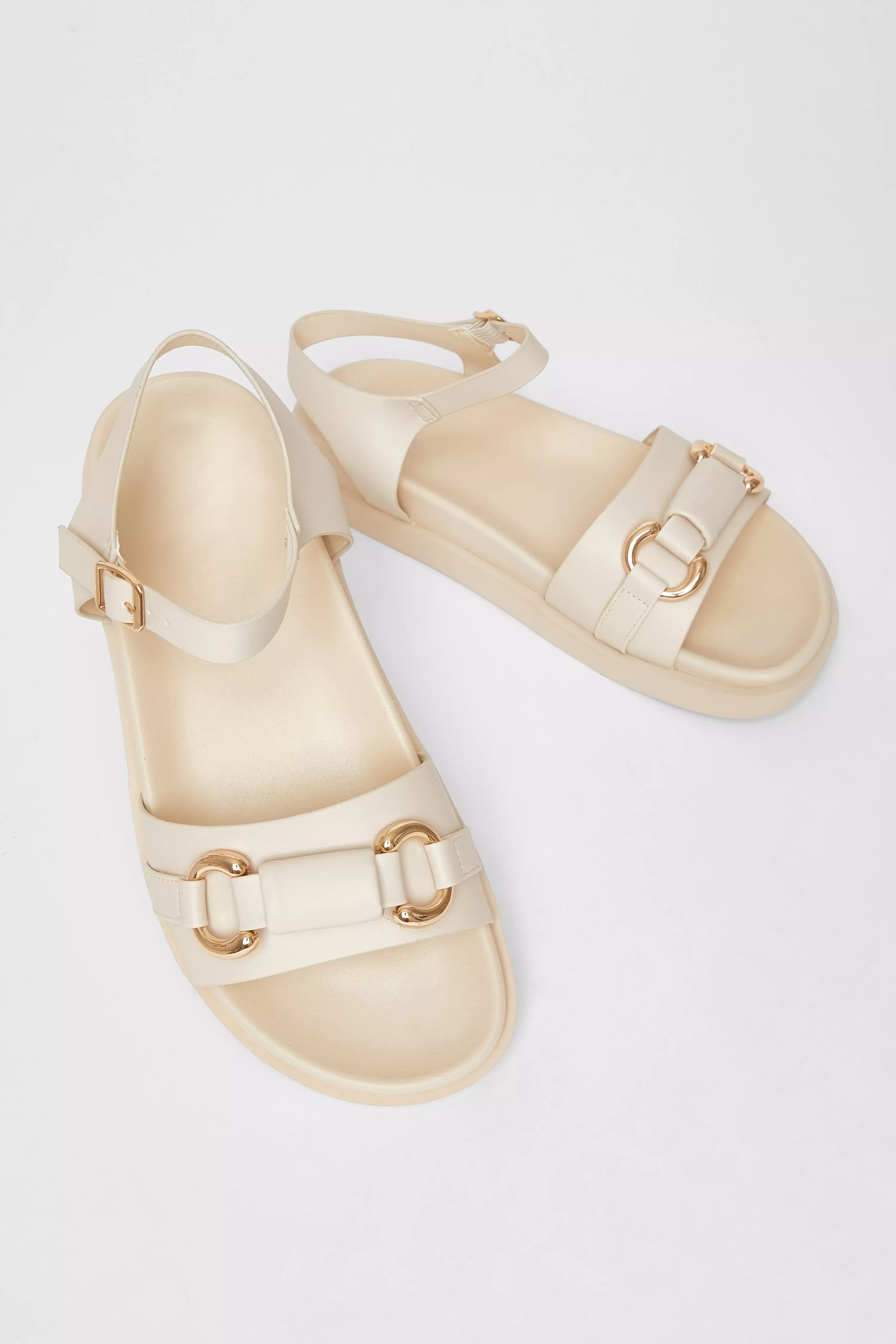 Beige Faux Leather Flatform Sandals