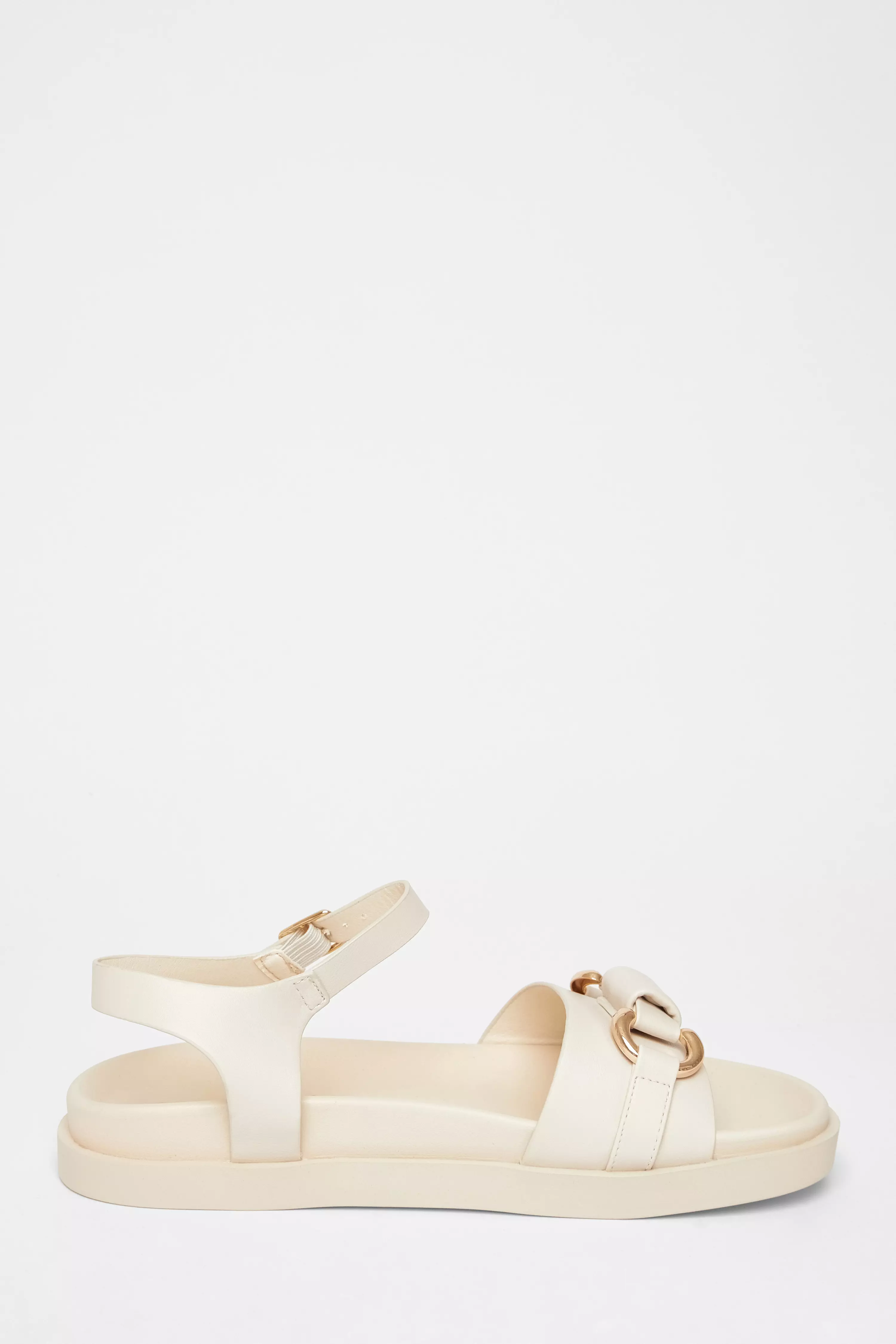 Beige Faux Leather Flatform Sandals