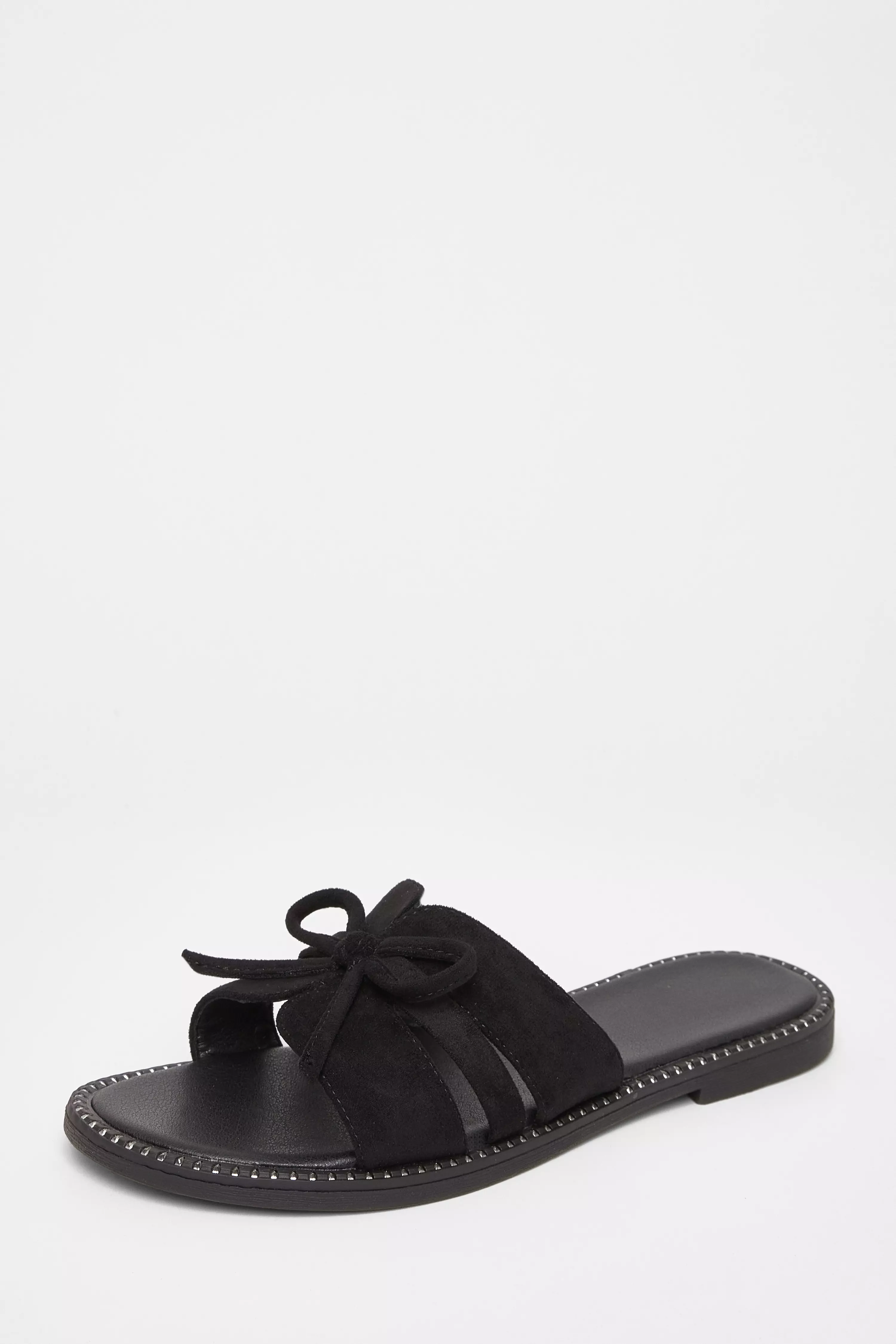 Black Faux Suede Flat Sandals