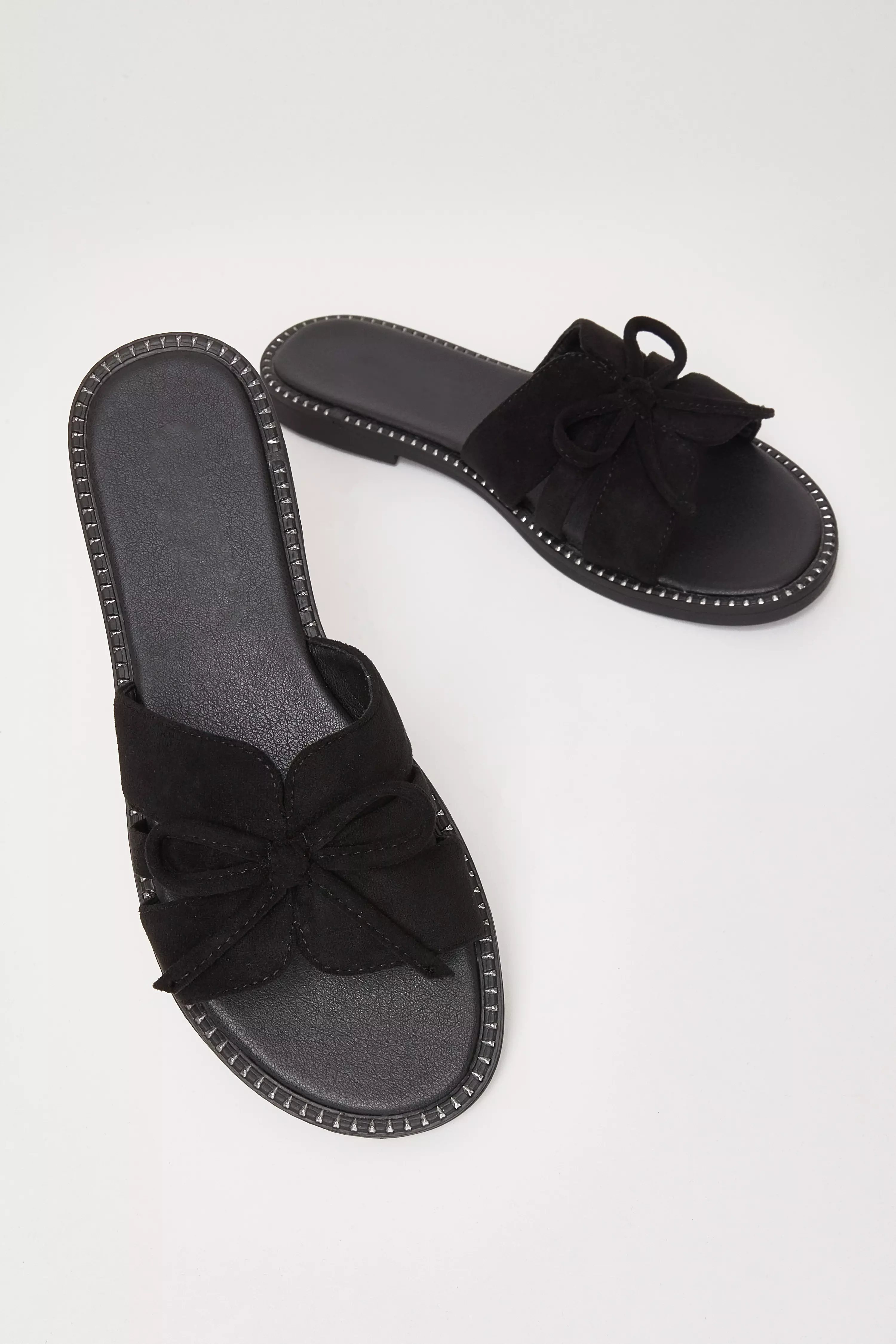 Black Faux Suede Flat Sandals