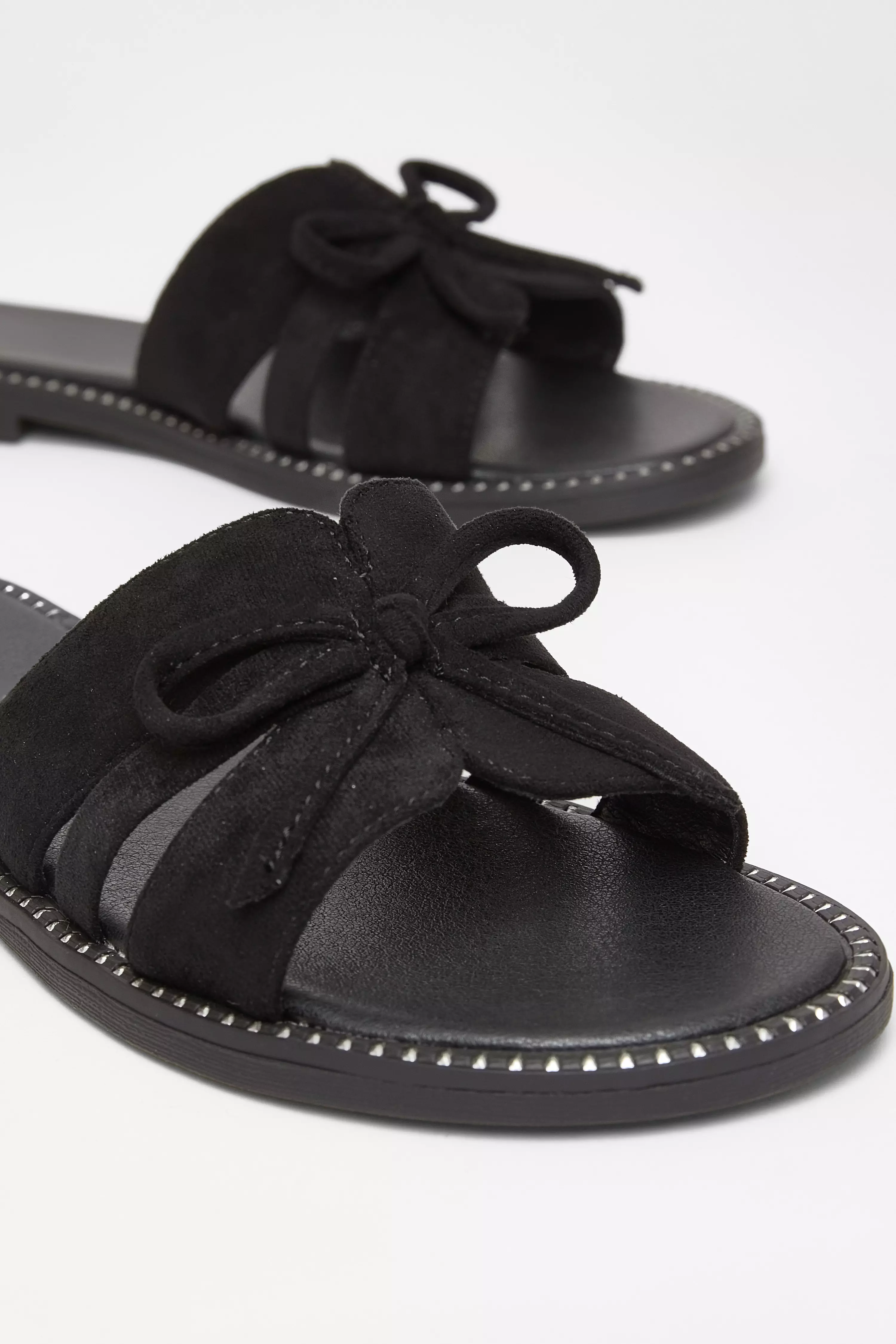 Black Faux Suede Flat Sandals
