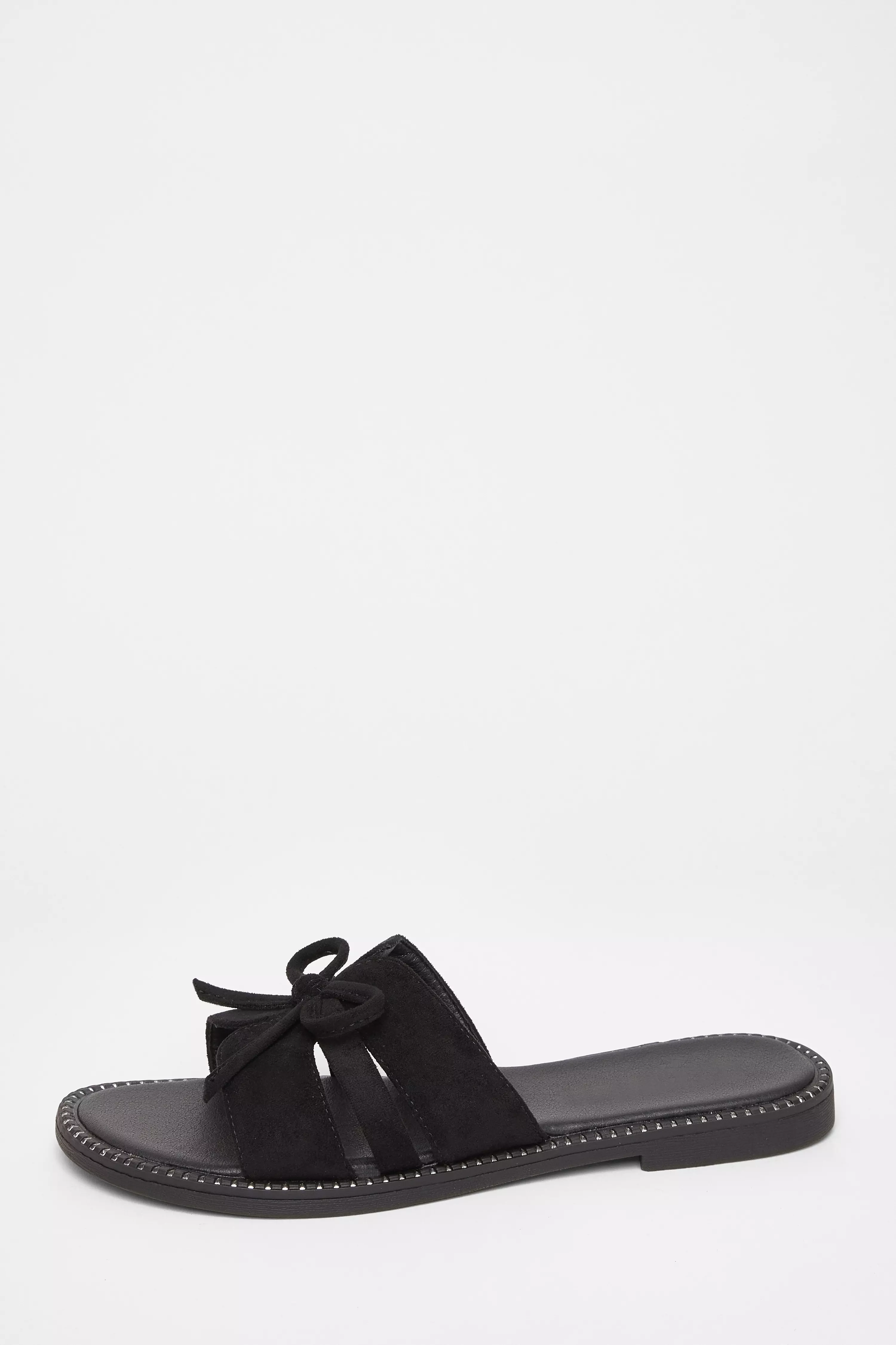 Black Faux Suede Flat Sandals