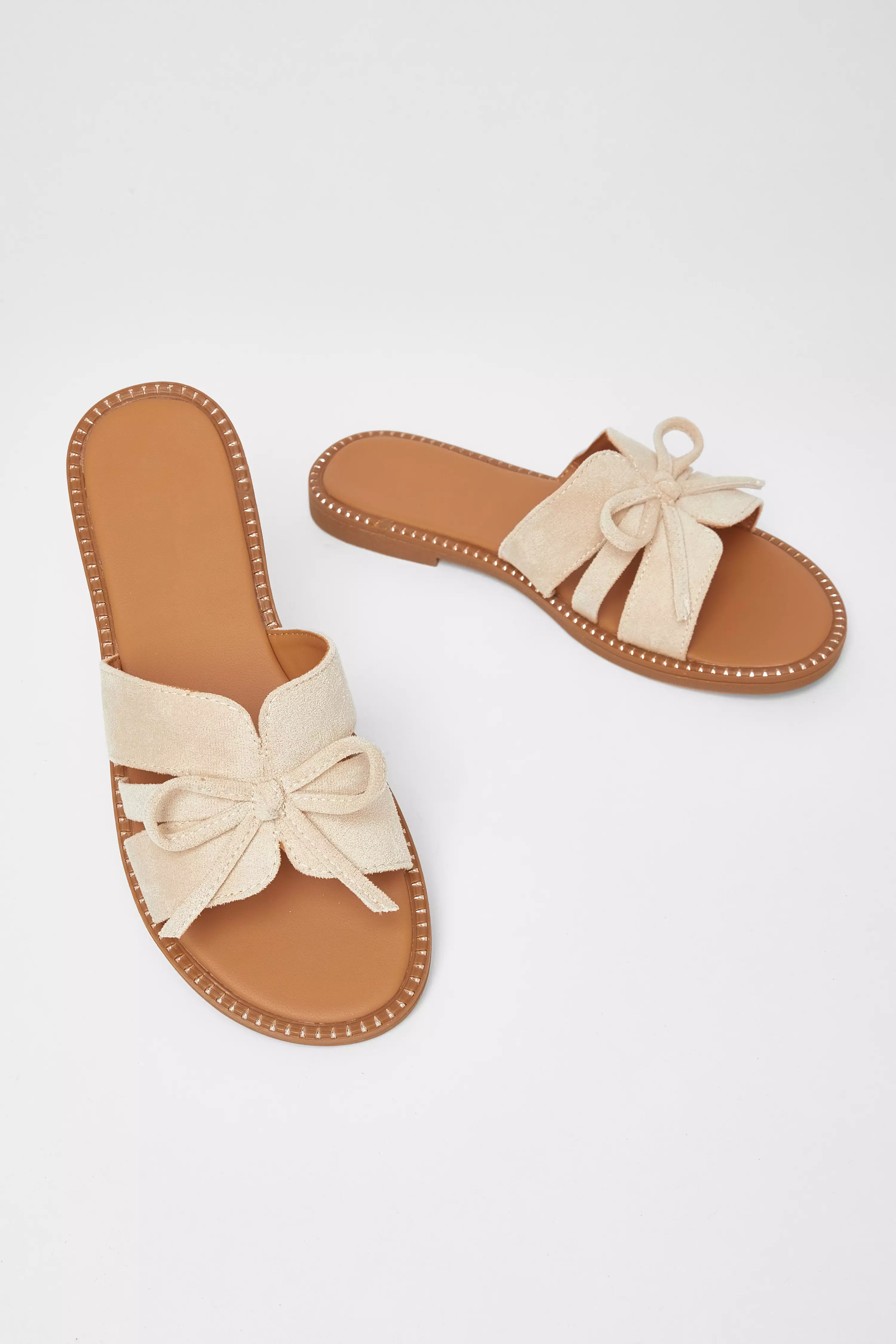 Beige Faux Suede Flat Sandals
