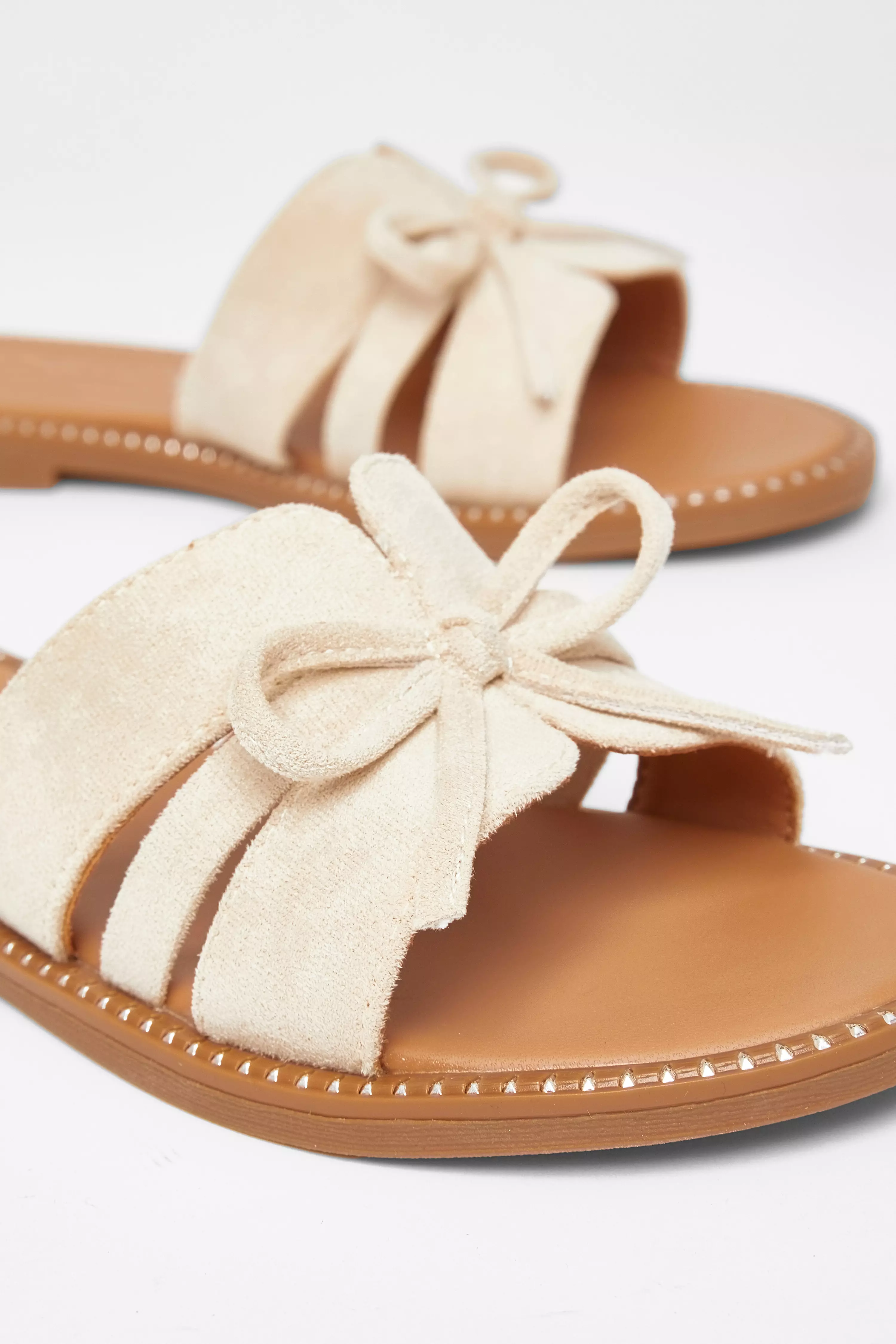 Beige Faux Suede Flat Sandals