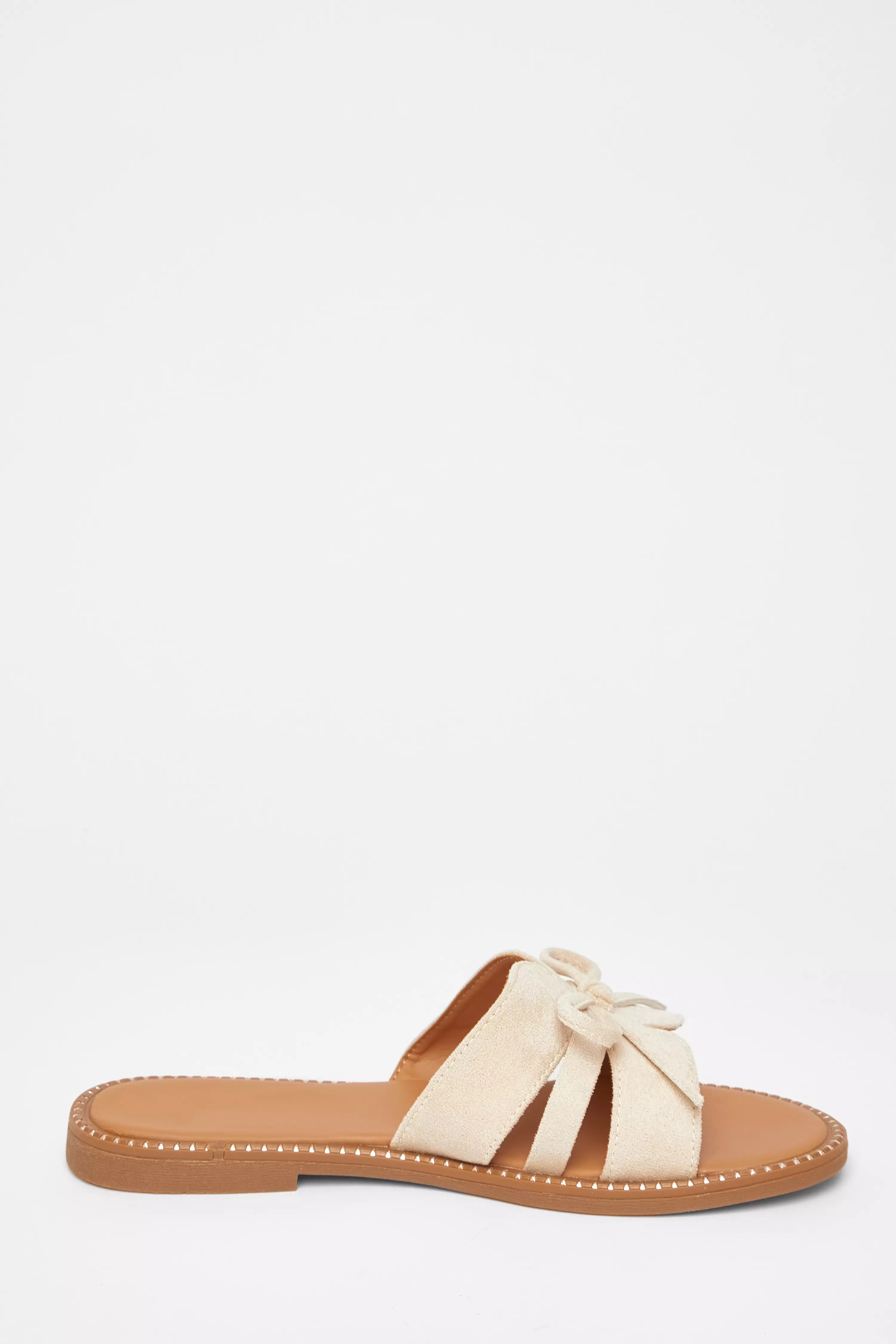 Beige Faux Suede Flat Sandals