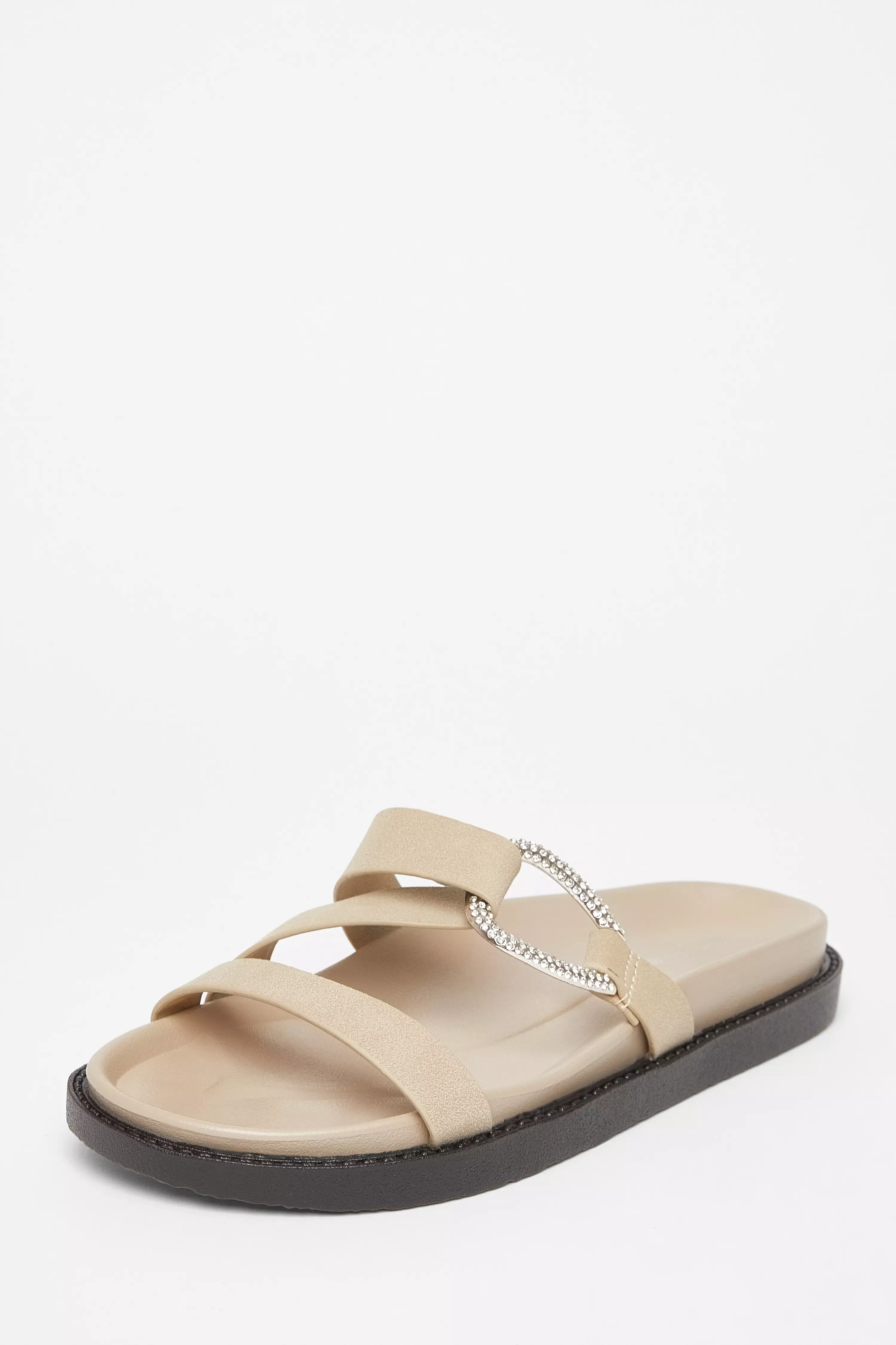 Taupe Faux Leather Flat Sandals